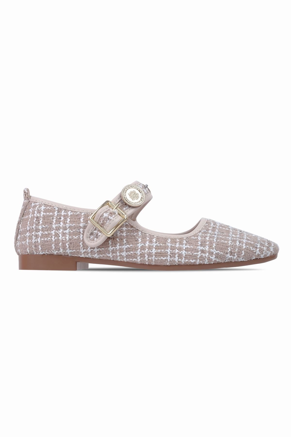 Lal Shoes & Bags Alya Kadın Kumaş Detaylı Gold Tokalı Babet Ayakkabı-vizon