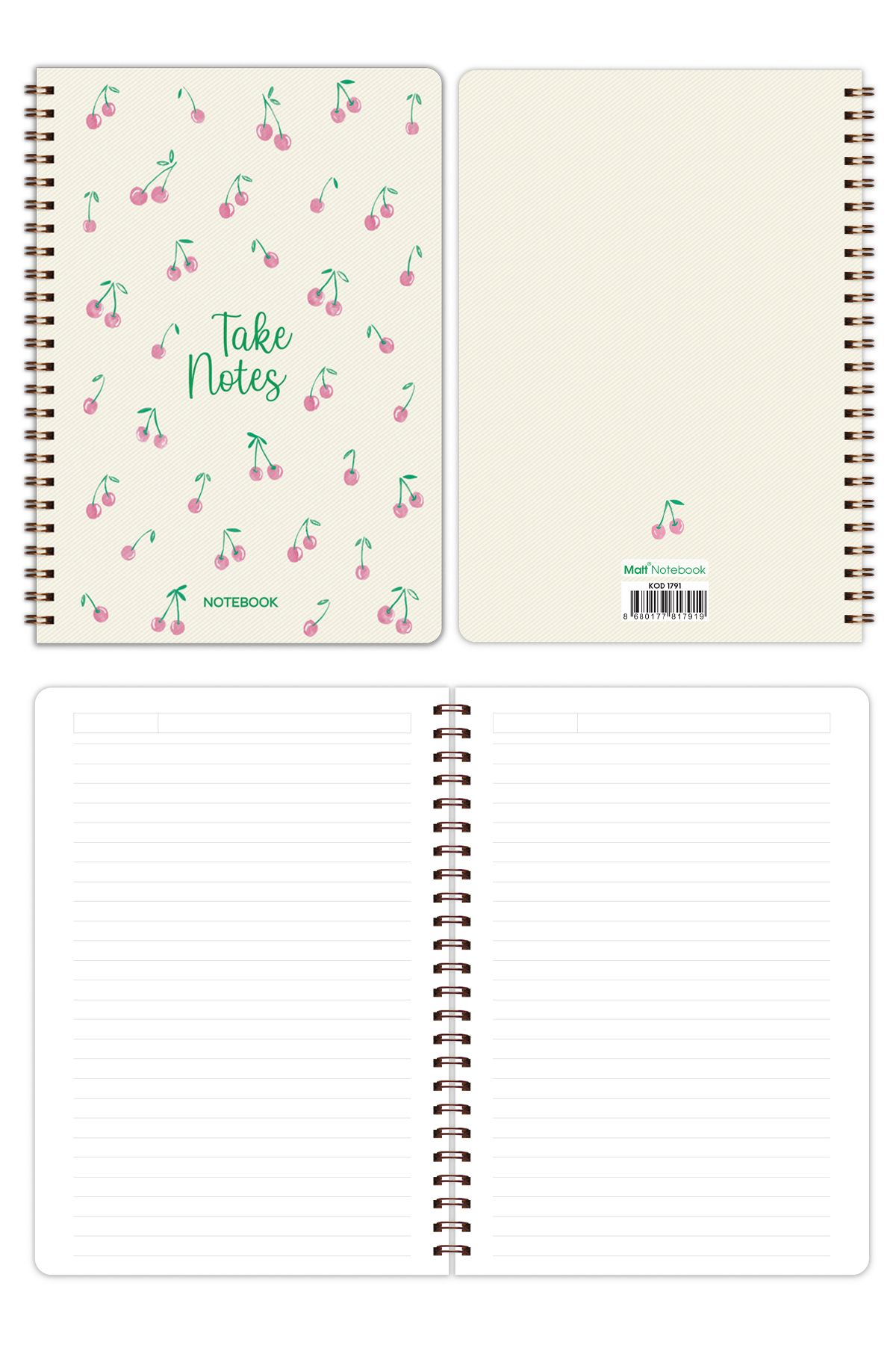 Matt Notebook-دفتر مدرسي حلزوني مقاس A5 مكون من 80 ورقة، مجموعة من 4 قطع - مسطر 7