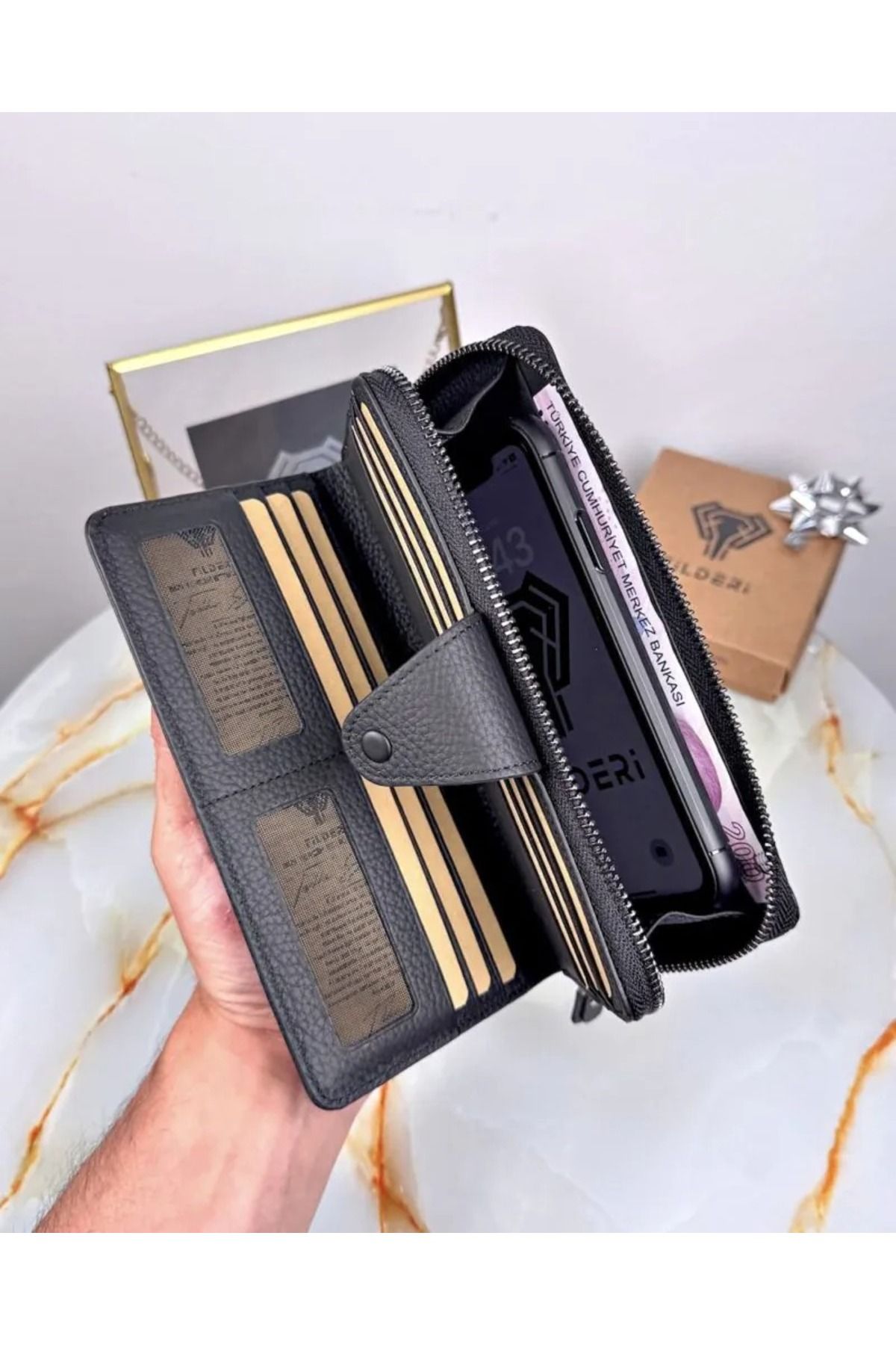 کیف پول مردانه و زنانه چرمی اصلی ZIPPERED MULTI COMPARTING 2097 Fil Deri