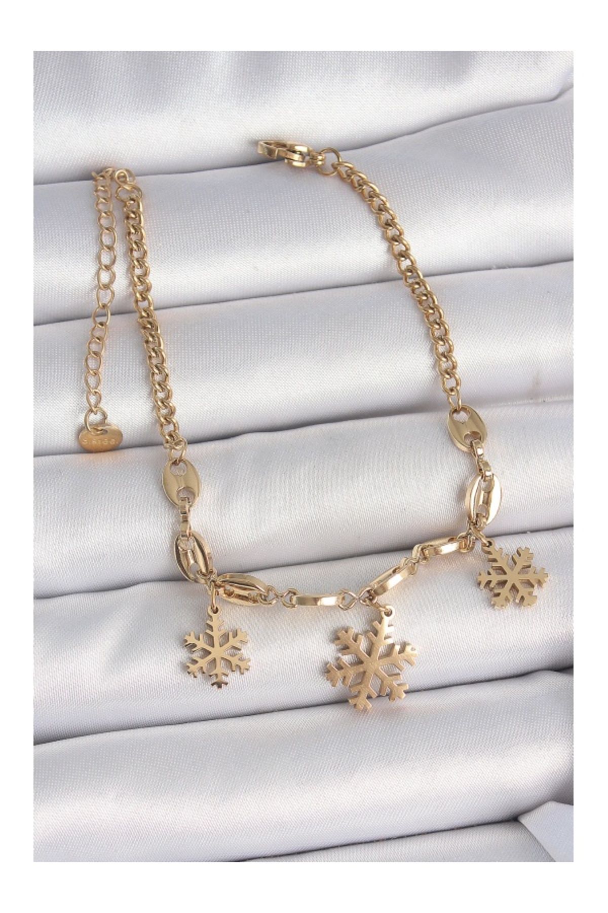 Clariss 316L Çelik Gold Renk Sallantı Kar Tanesi Model Kadın Bileklik