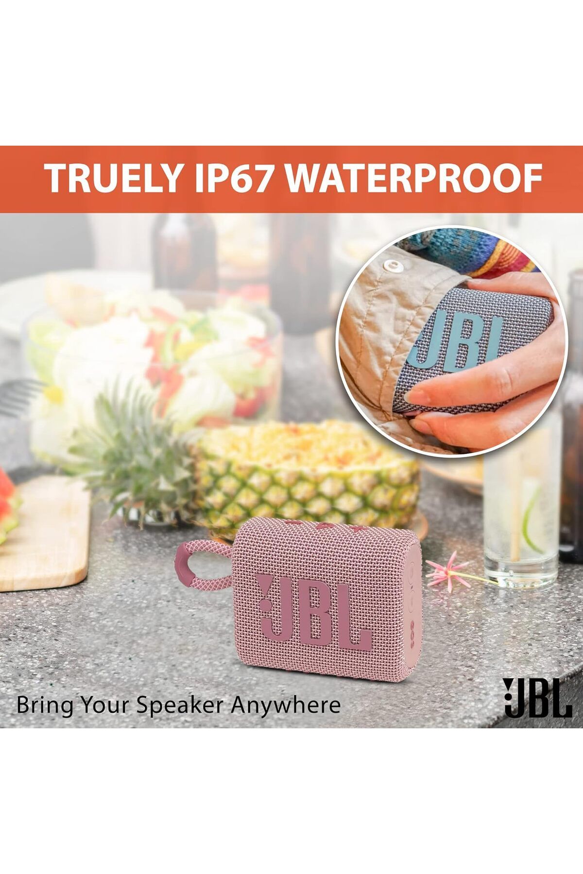 JBL-Boomph Go 3 Portable Speaker, Waterproof Bluetooth Dustproof Built-in Battery - Blue 3