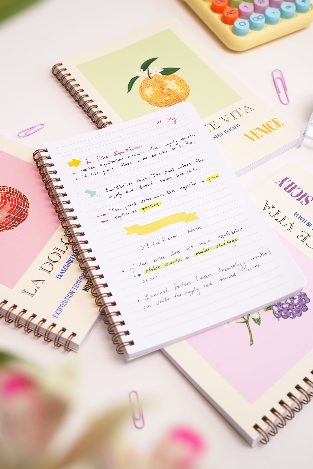 Matt Notebook-دفتر مدرسي حلزوني مقاس A5 مكون من 80 ورقة، مجموعة من 4 قطع - مسطر 3