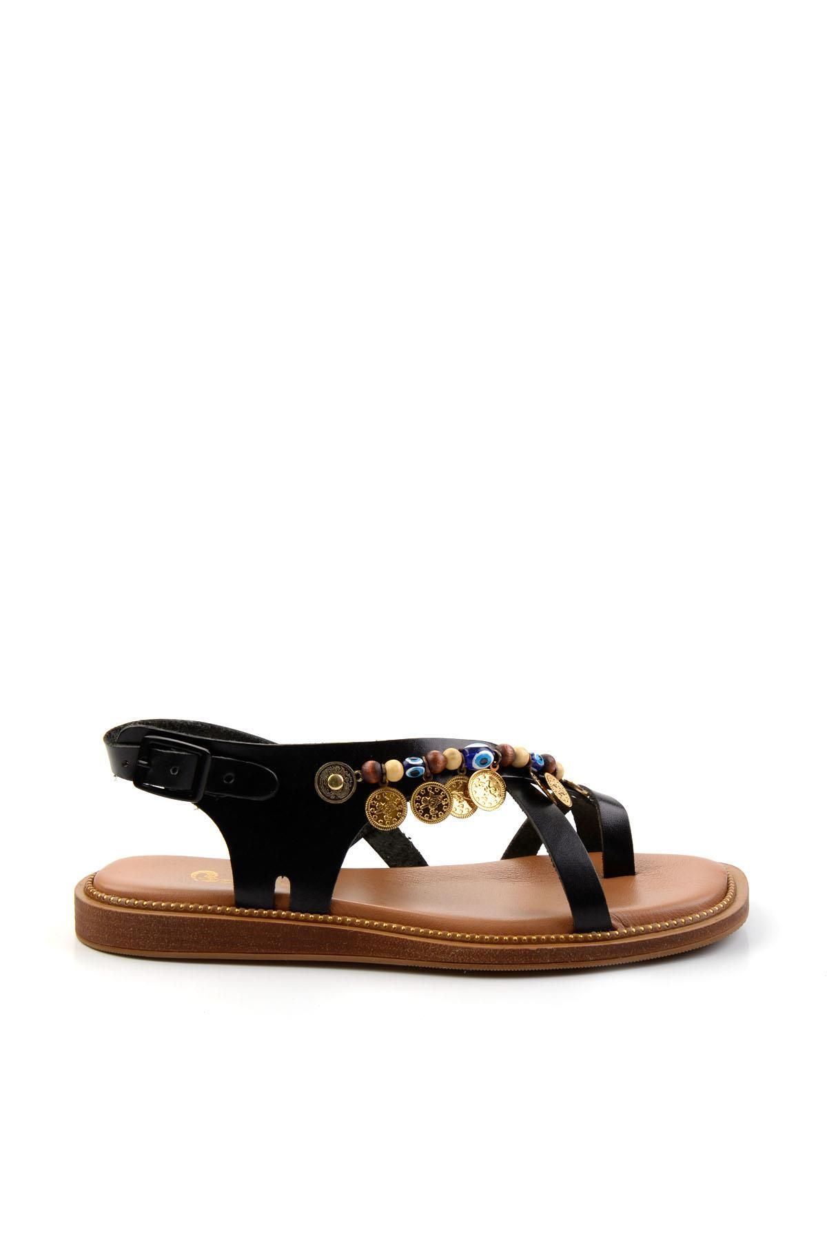 Bambi Siyah Leather Kadın Sandalet K05465048703