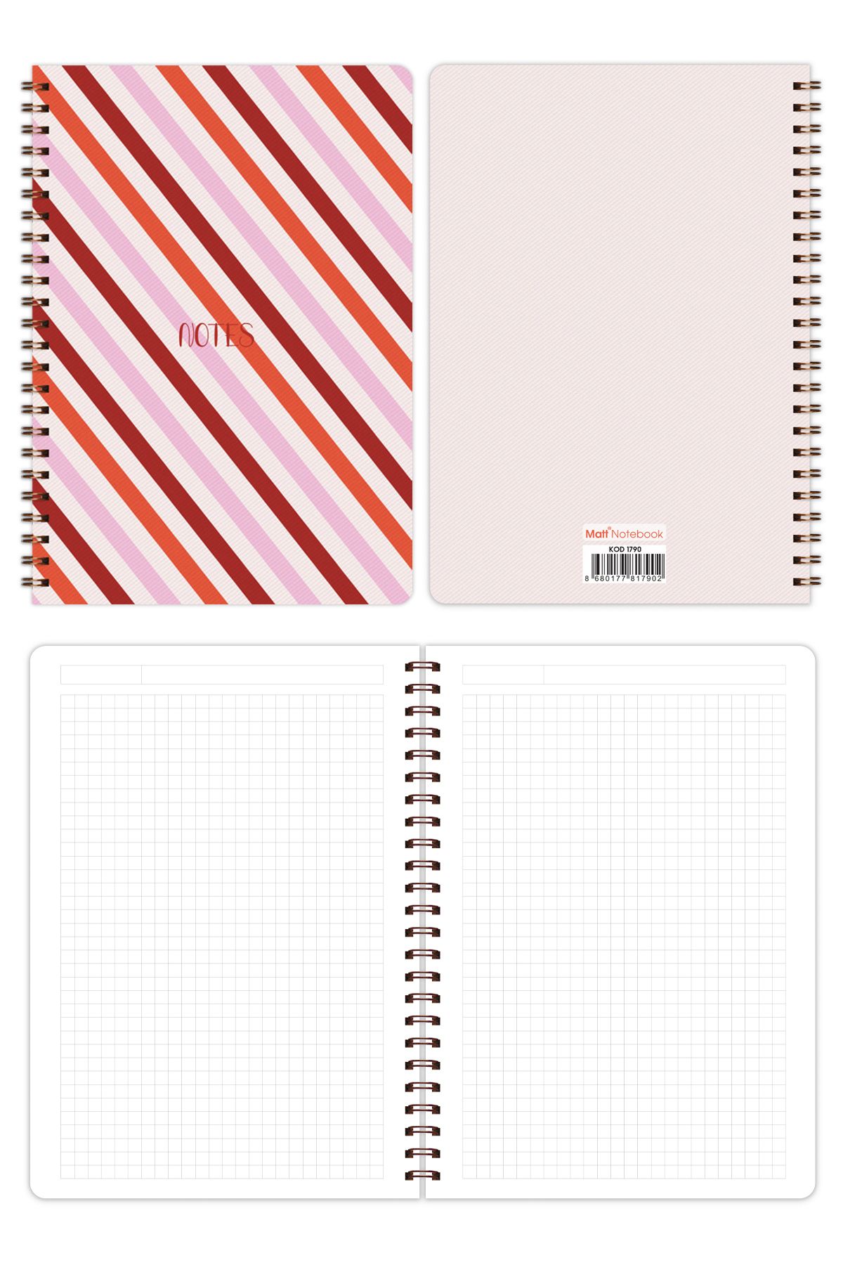 Matt Notebook-A5 Spiral School Notebook 80 sheets Set of 4 - Checkered 6