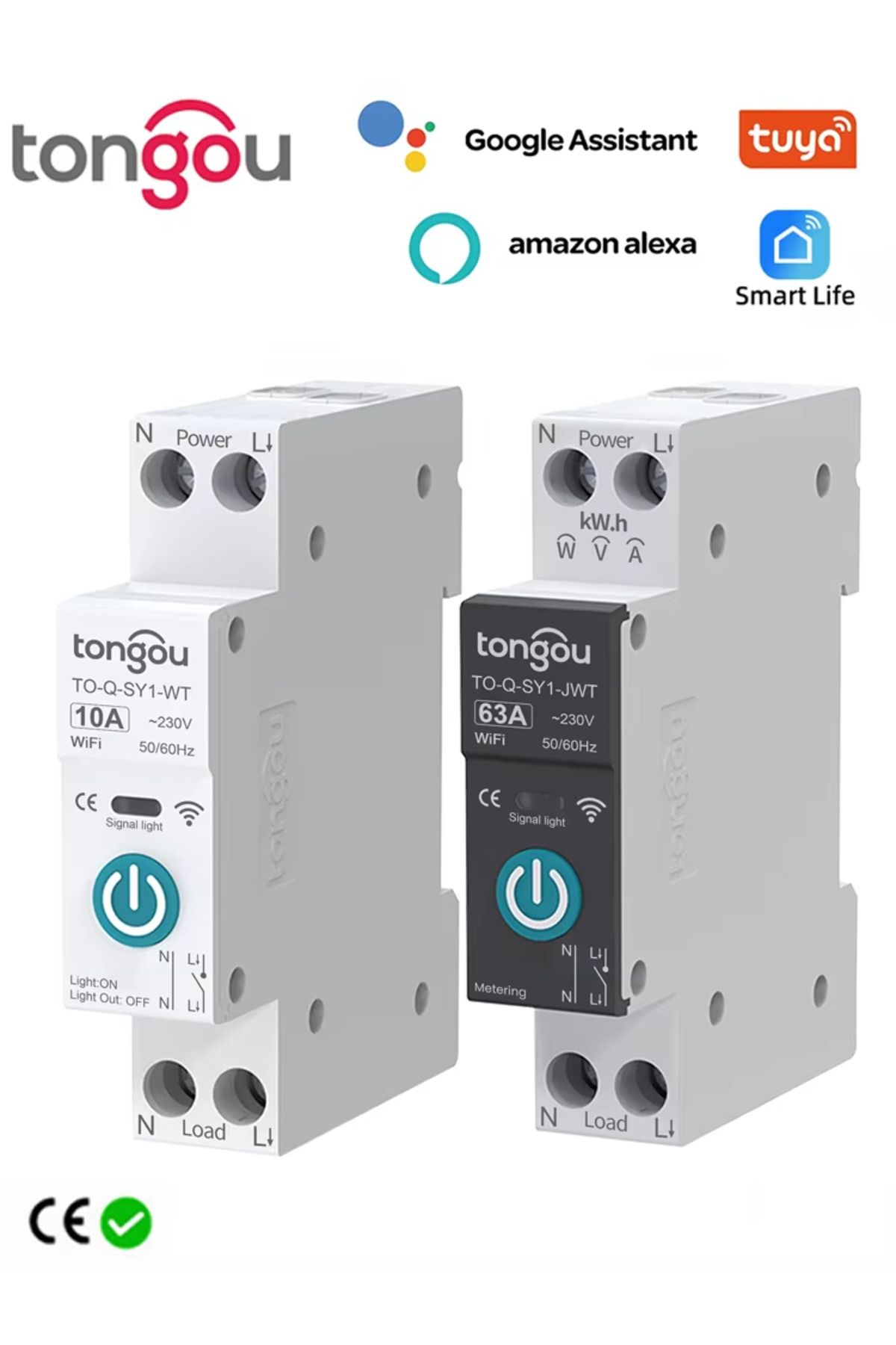 TONGOU-Black With Metering 25a Tuya Wifi Smart Circuit Breaker Power Metering 1p 63a Din Rail For Smart Hom 8