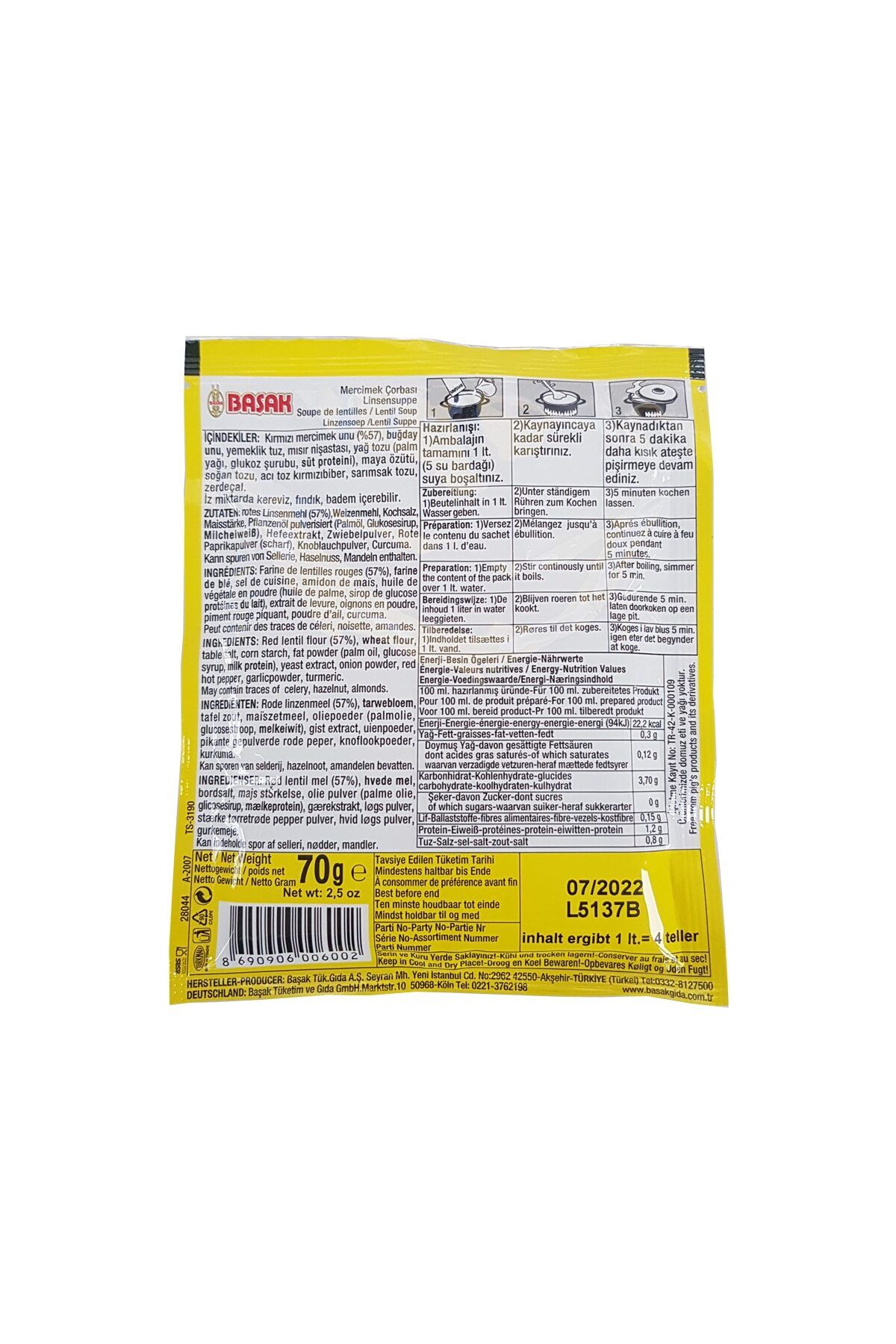BAŞAK-Supa de linte, turcesc autentic, Mercimek Corbasi, Basak, 70g 3