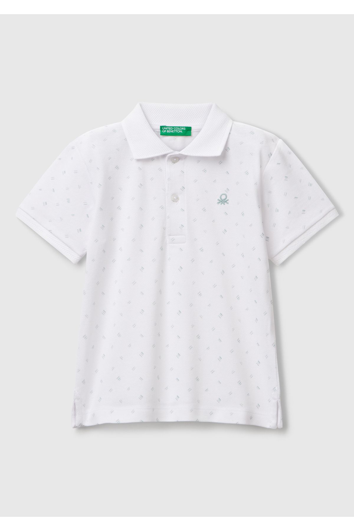 United Colors of Benetton Erkek Çocuk Beyaz Puantiye Desenli Logo Detaylı Polo T-Shirt