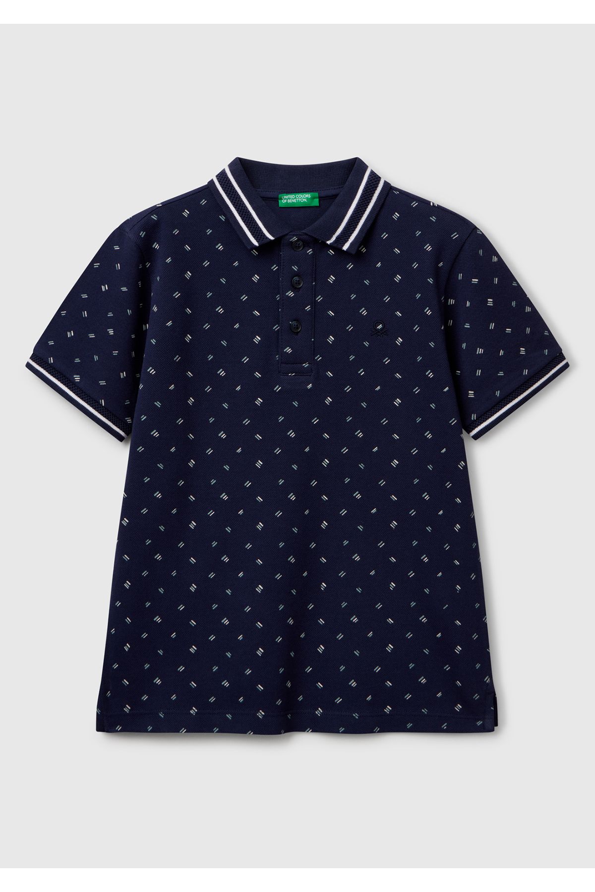 United Colors of Benetton Erkek Çocuk Lacivert Desenli Çizgili Polo T-Shirt