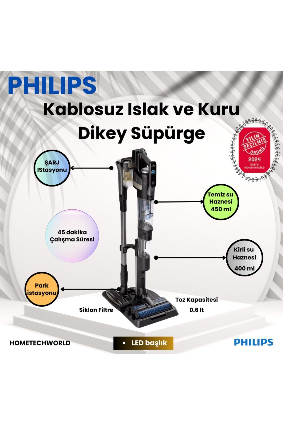 Philips Aqua Trio 3'ü 1 Arada (Islak, Kuru ve Moplu) Sarjlı ve Kablosuz Dik Süpürge
