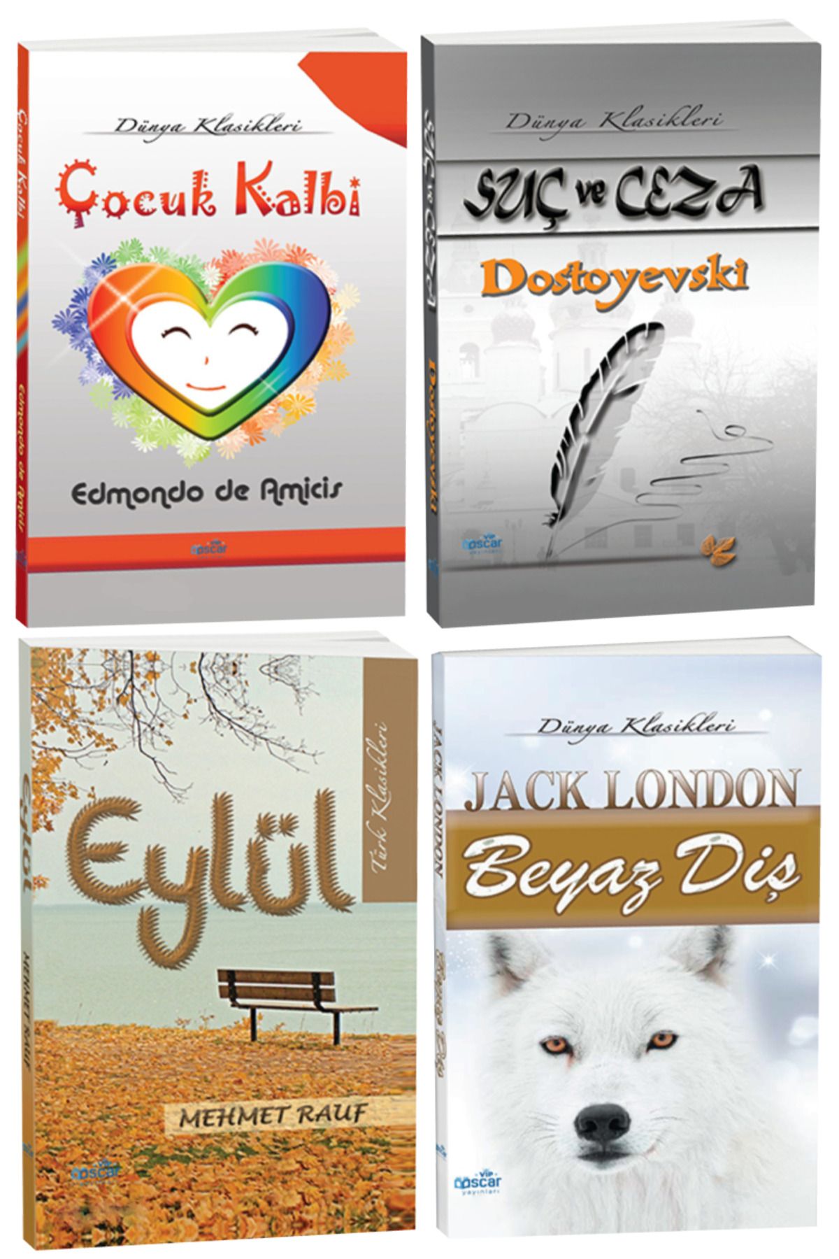 Panem Yayınları Çocuk Kalbi-Edmondo de Amicis+Suç ve Ceza-Dostoyevski+Eylül-Mehmet Rauf+Beyaz Diş-Jack London+Hediye