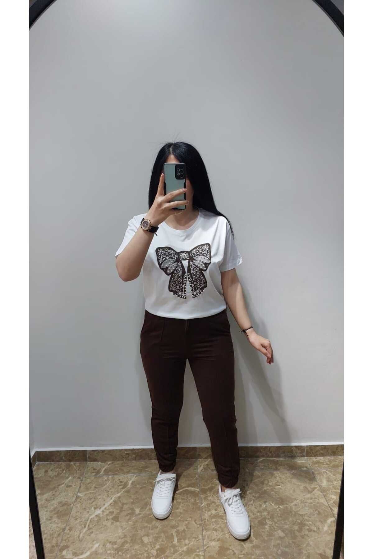 Nida Çelik Collection İnci İşlemeli T-shirt Eşofman Takımı