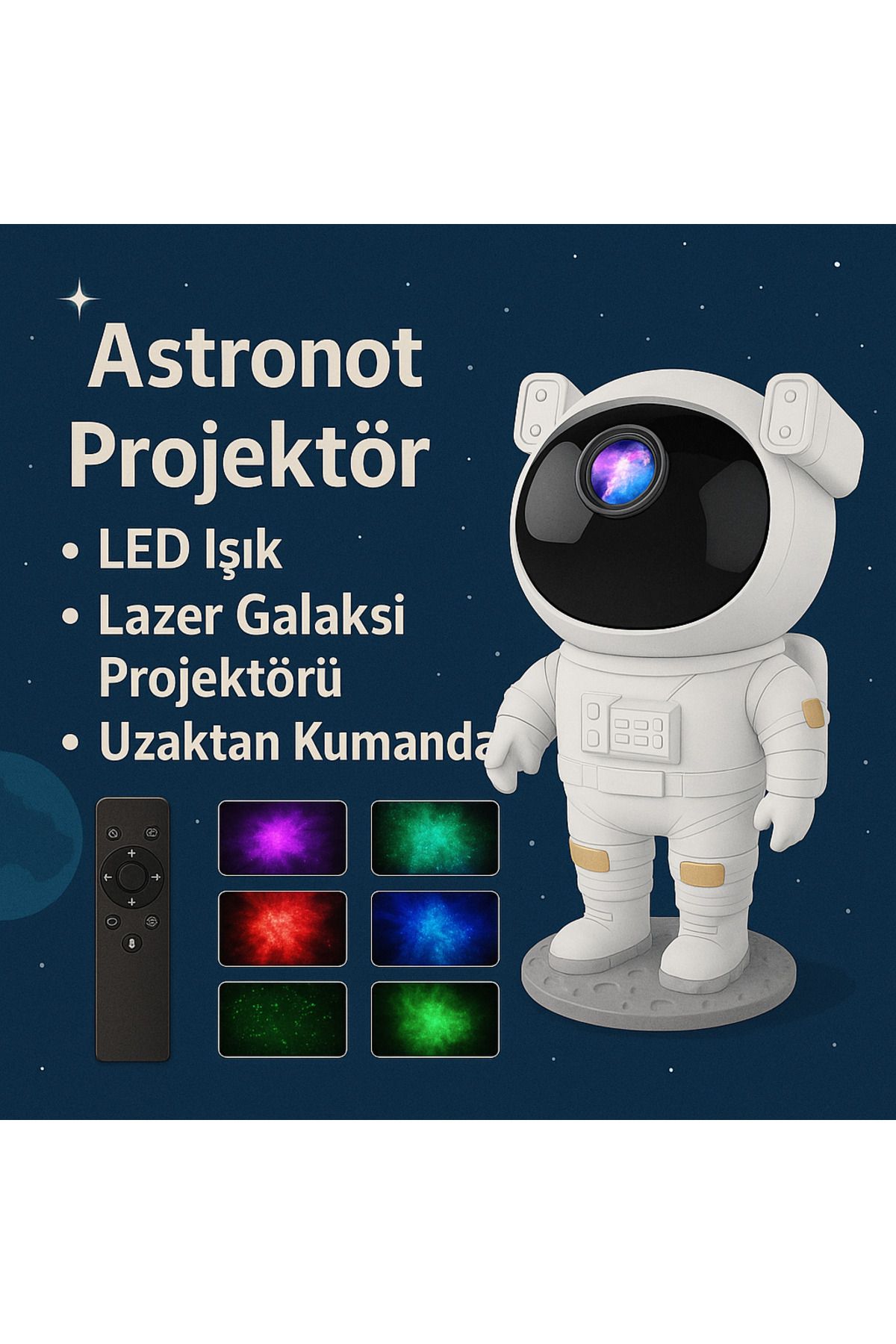 potasyum Astronot Projektör Led Işık Galaxy 360 Yıldız Gökyüzü Gece Lambası – Uzaktan Kumandalı