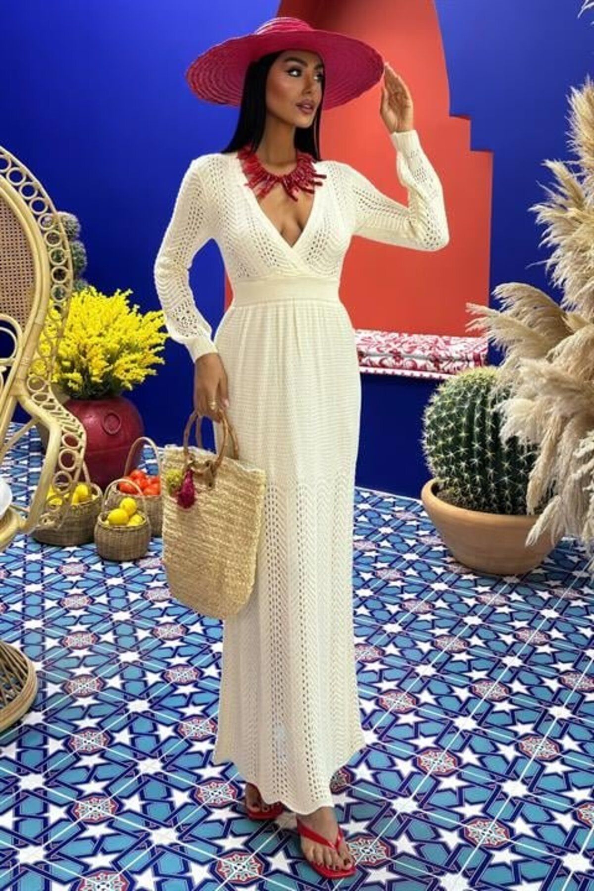 ASFSTORE Derin Yaka Triko Elbise 2856