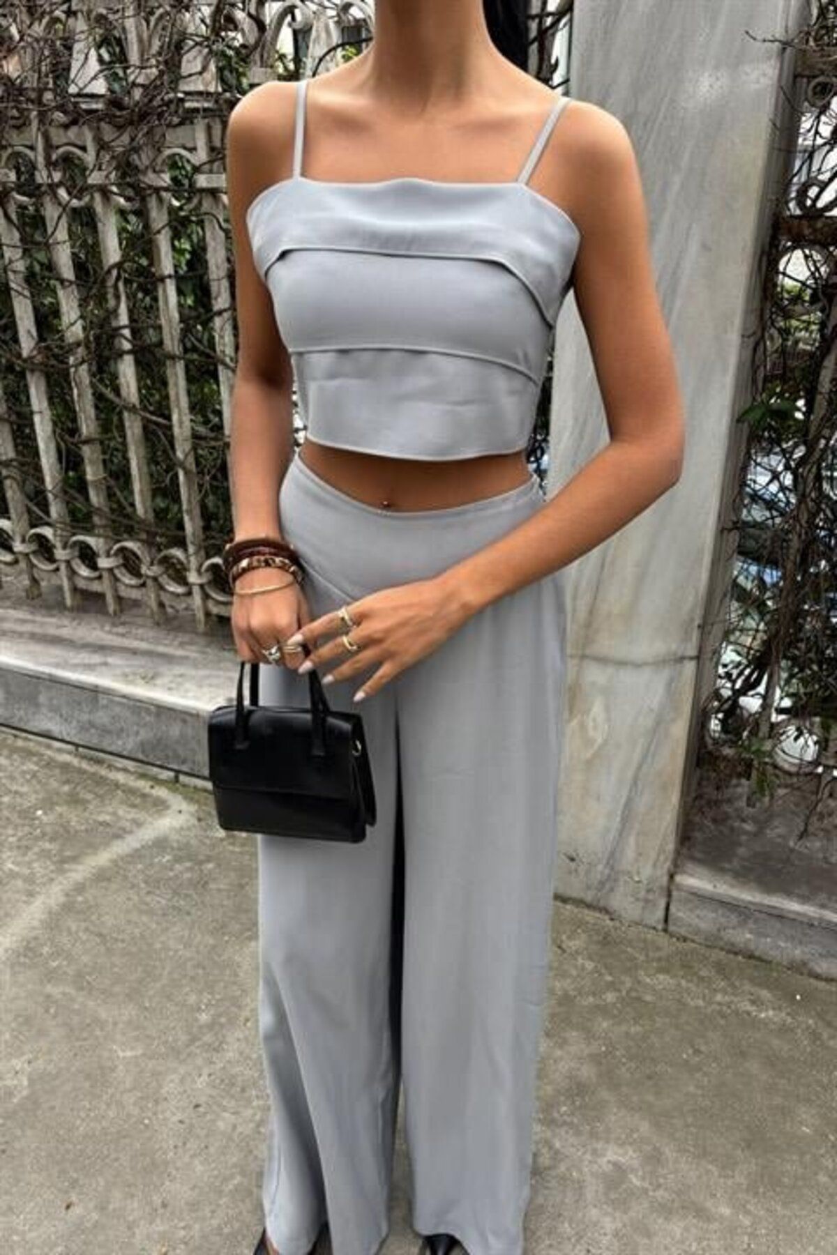 Melenza Crop Plazzo Pantolon Takım 10155-08