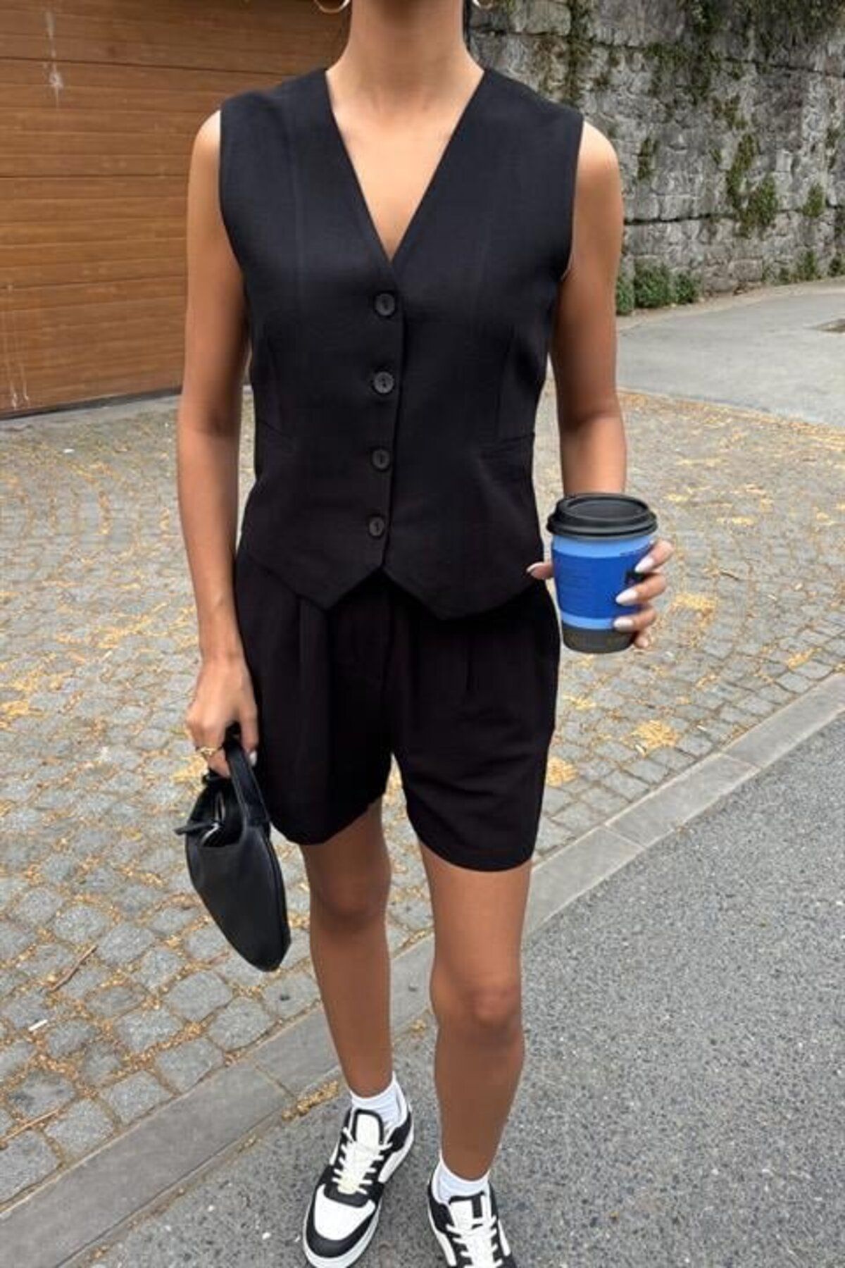 modaserdem-Vest Shorts Flared Linen Suit 10133-17 5