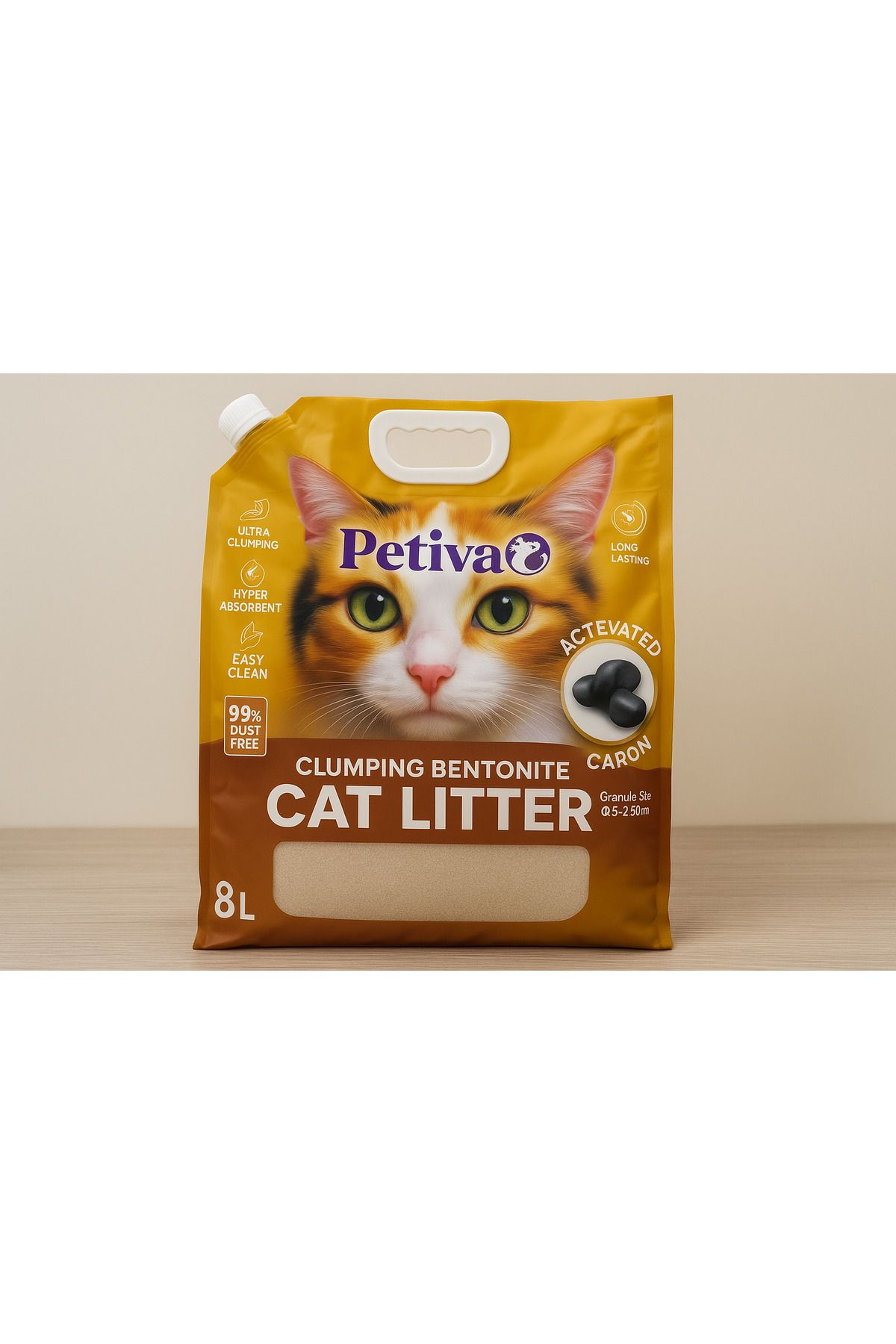 Petiva ® Aktif Karbonlu Kedi Kumu 8L – Ultra Emici, Tozsuz, Uzun Ömürlü