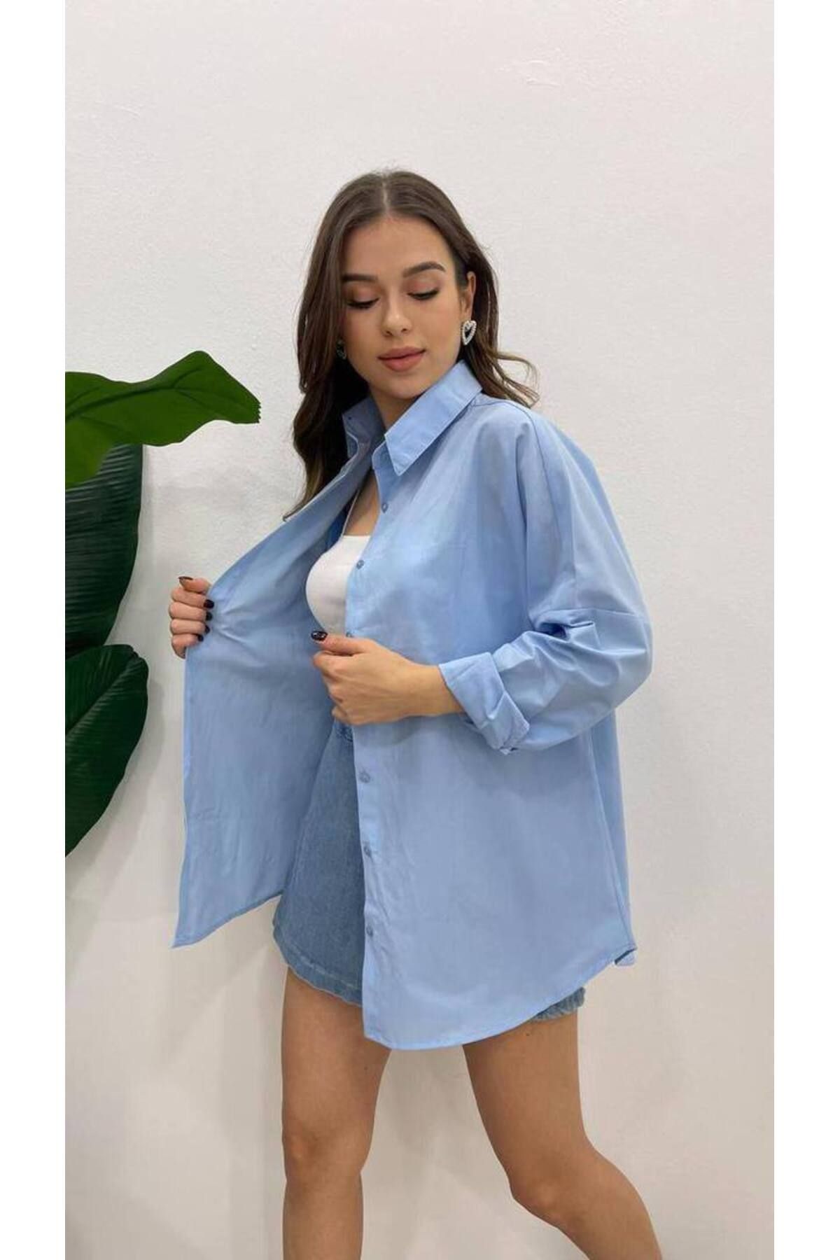 Leoris Kadın Oversize Uzun Basic Gömlek