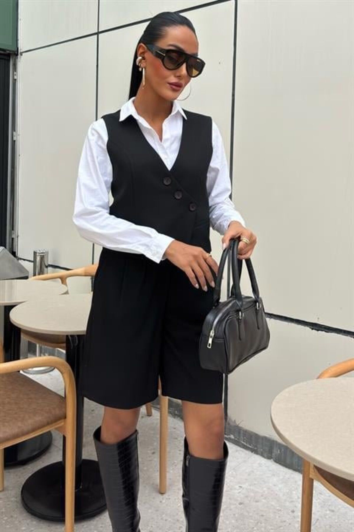 Kıvanç Moda Çapraz Düğmeli Ve Bermuda Şortlu Yelekli Takım 10171