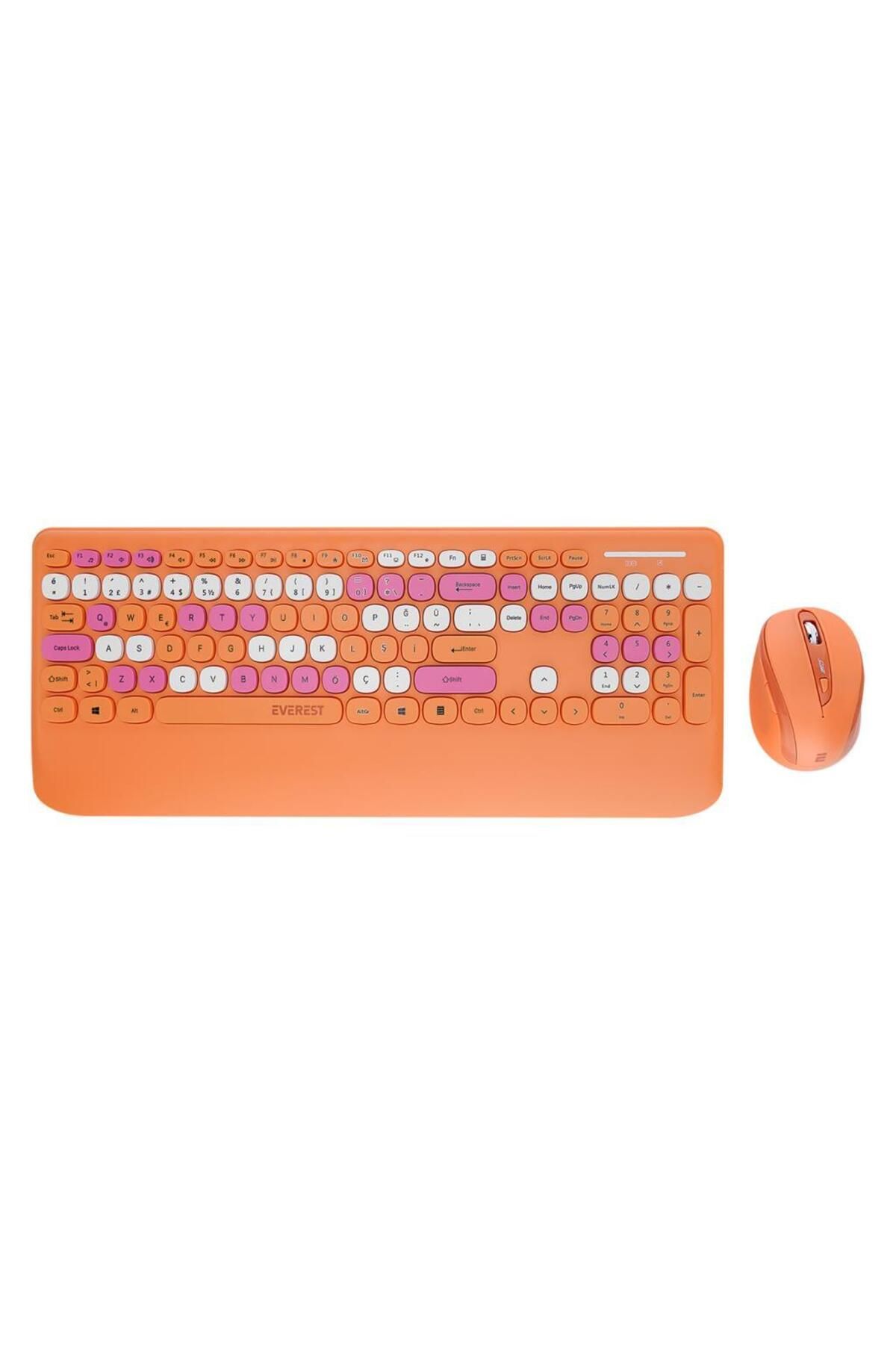 Everest KM-6281 CANDY Renkli Tuşlu Turuncu Kablosuz Q Multimedia Klavye + Mouse Set