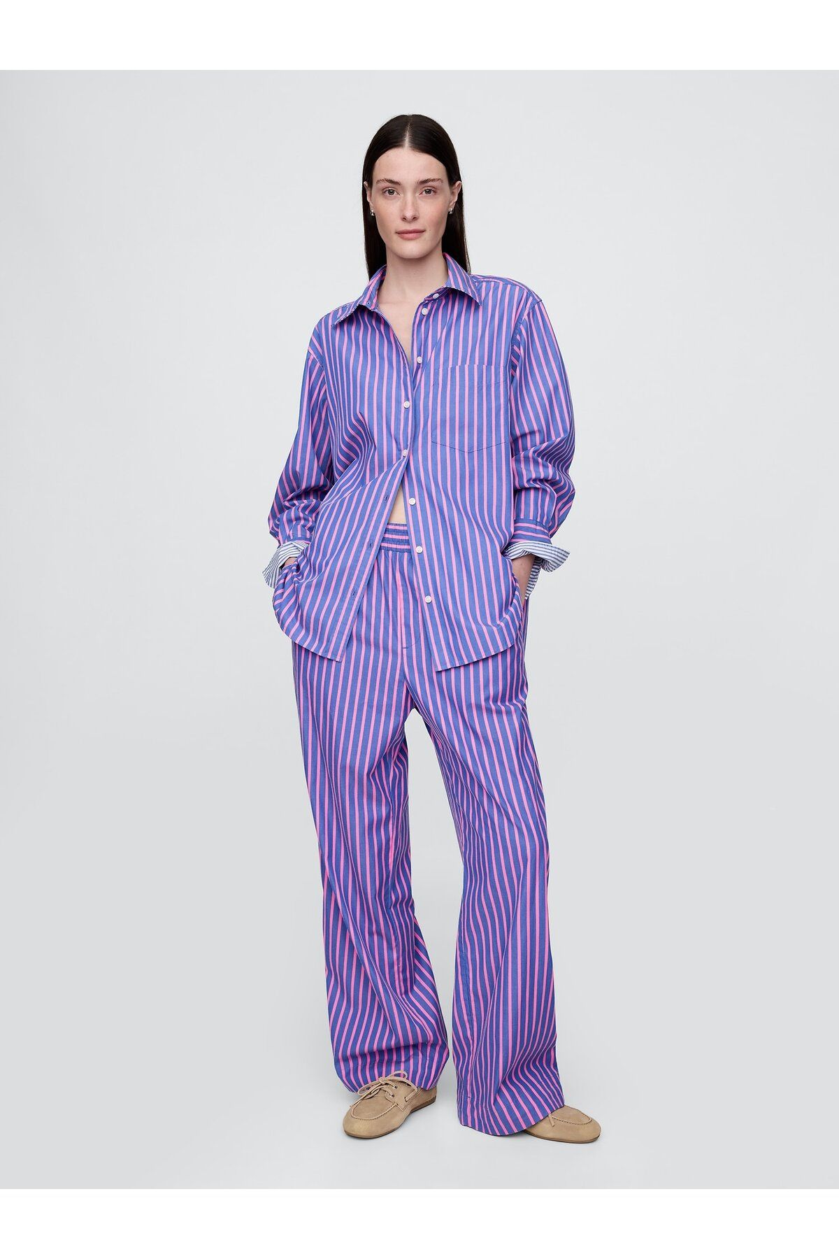 GAP Kadın Mavi %100 Organik Pamuk Poplin Easy Wide-Leg Pantolon