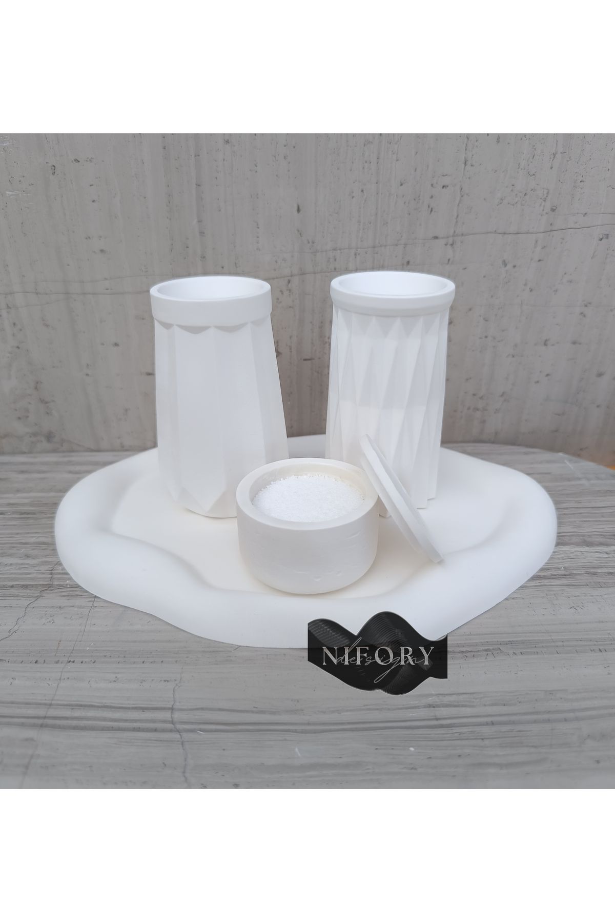Nifory 520-N0126 Dekoratif Beton Sunum Aksesuar Set Beton Biblo Organizer Takımı Çok Amaçlı Dekoratif Set
