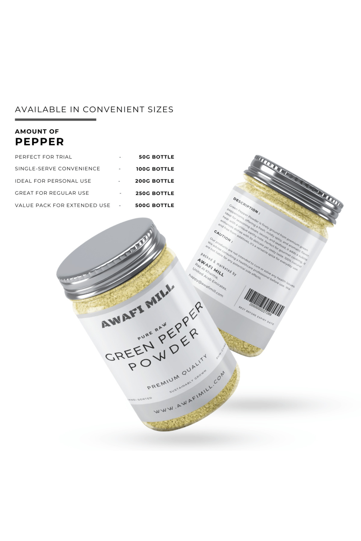 AWAFI MILL-Green Pepper Powder | Fine Ground Green Pepper - Bottle of 100 gram / 3.5 Oz 6
