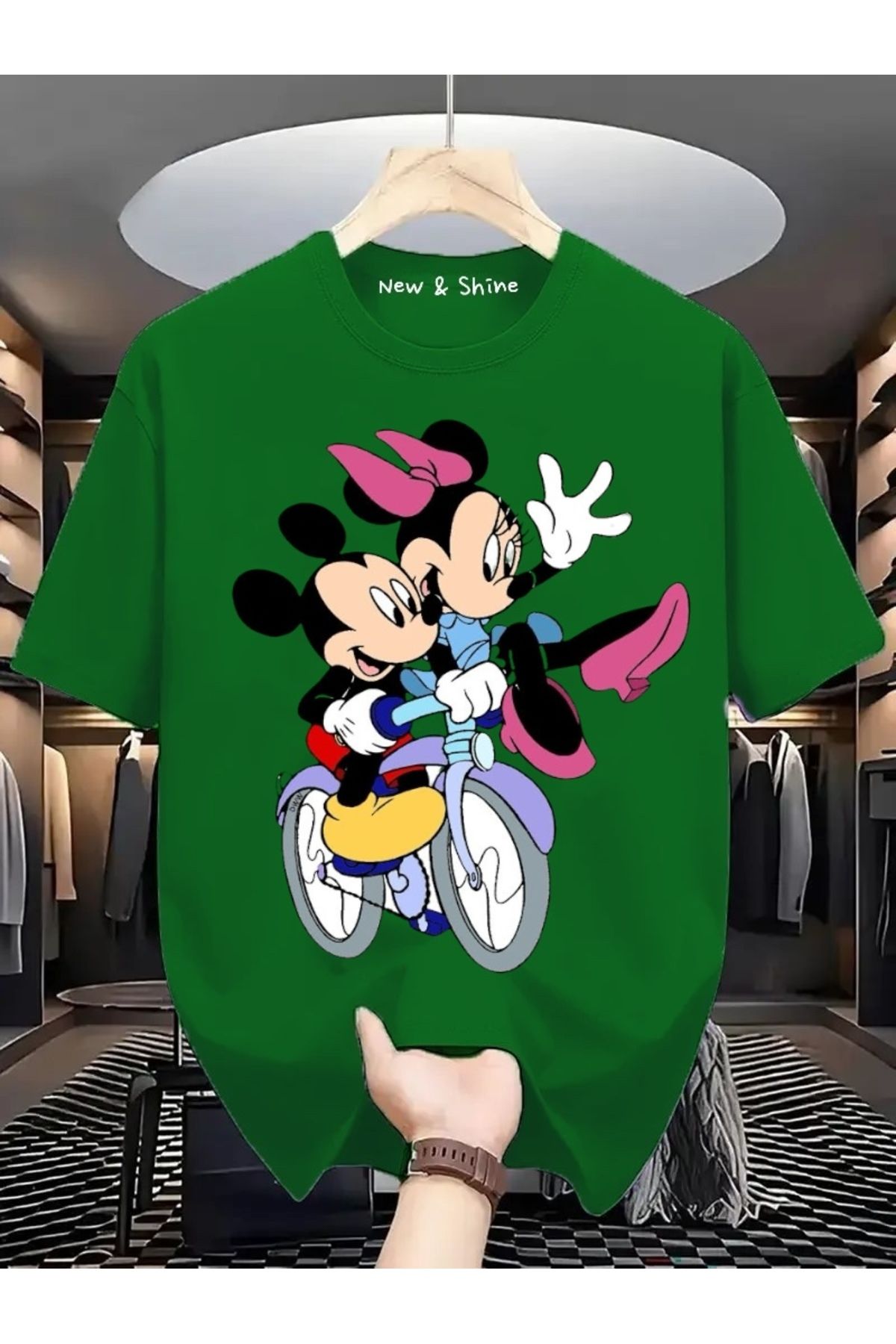 New Shine Mickey Minnie Mouse Baskılı Büyük Beden Oversize T-Shirt