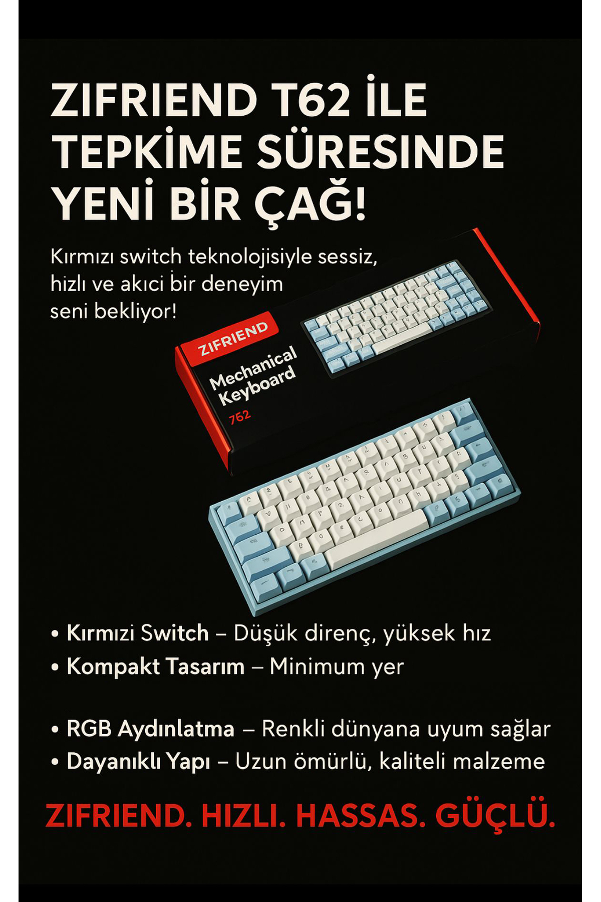Coverzone ZIFRIEND Türkçe Q Tuş Dizilimi RGB Mekanik Oyuncu Klavye