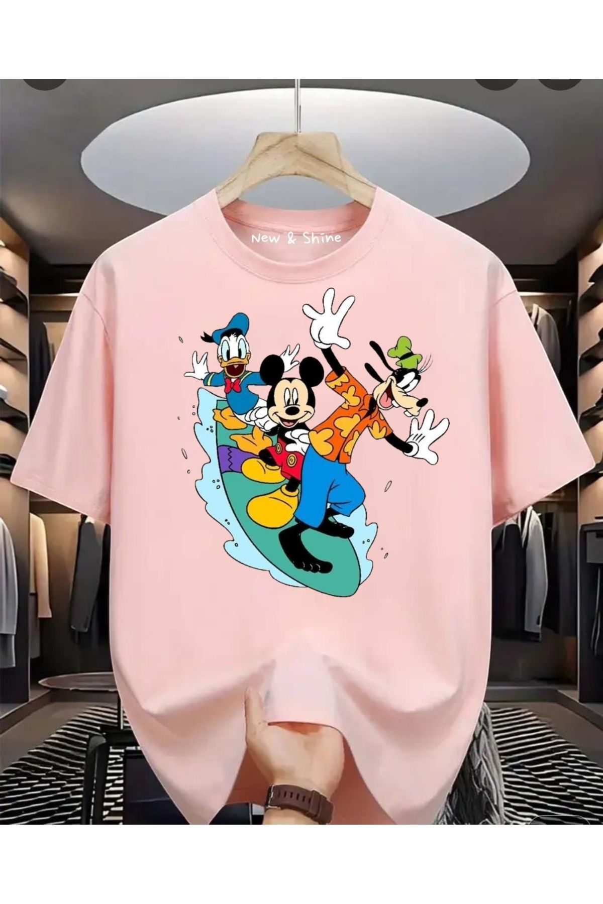 New Shine Disney Mickey Goofy Donald Baskılı Oversize T-Shirt