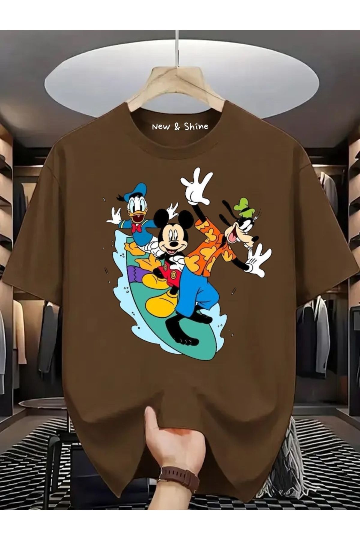 New Shine Disney Mickey Goofy Donald Baskılı Büyük Beden Oversize T-Shirt
