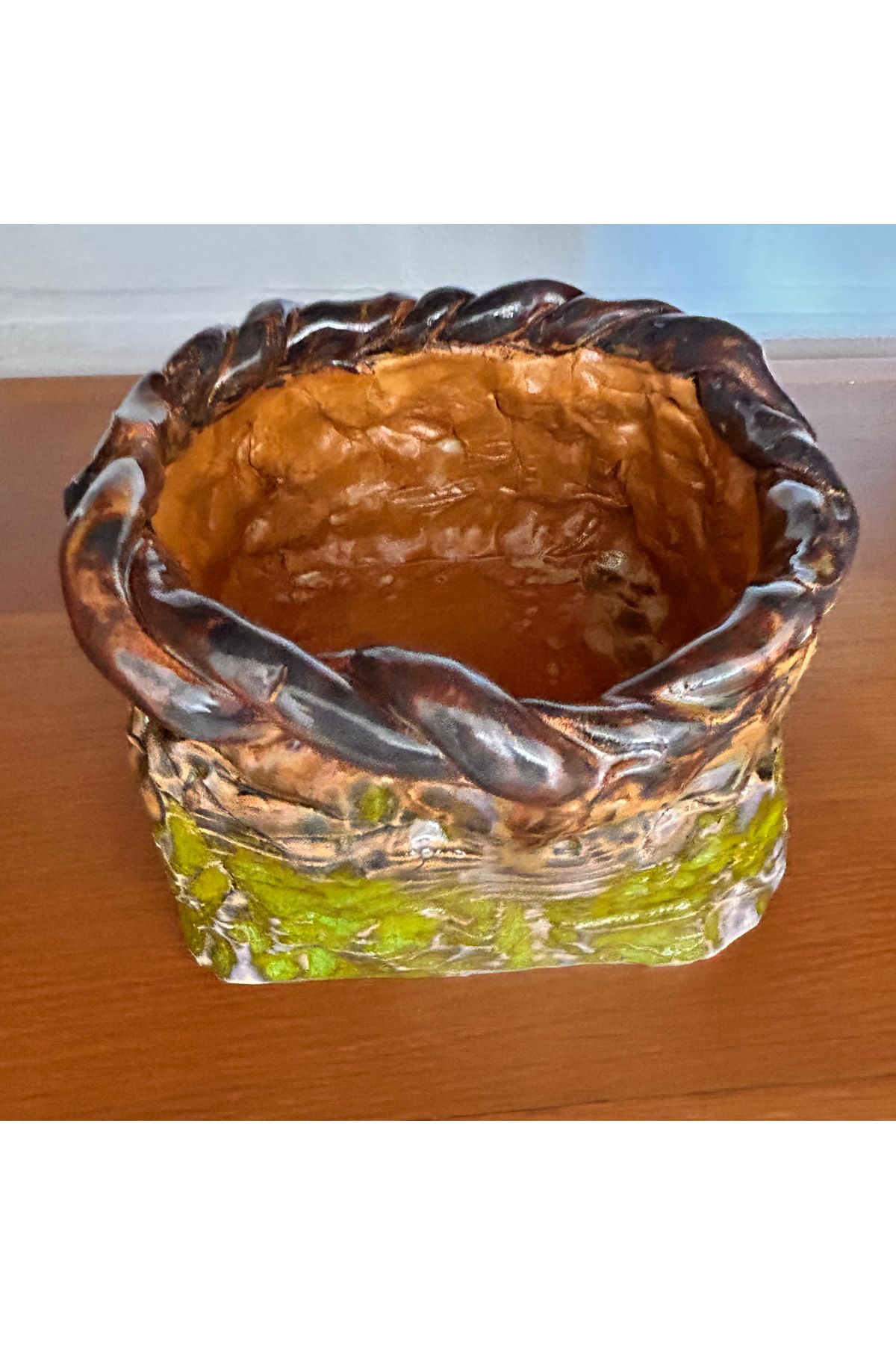 Home Hasır Görünümlü El Yapımı Seramik Sepet - 16x16 cm