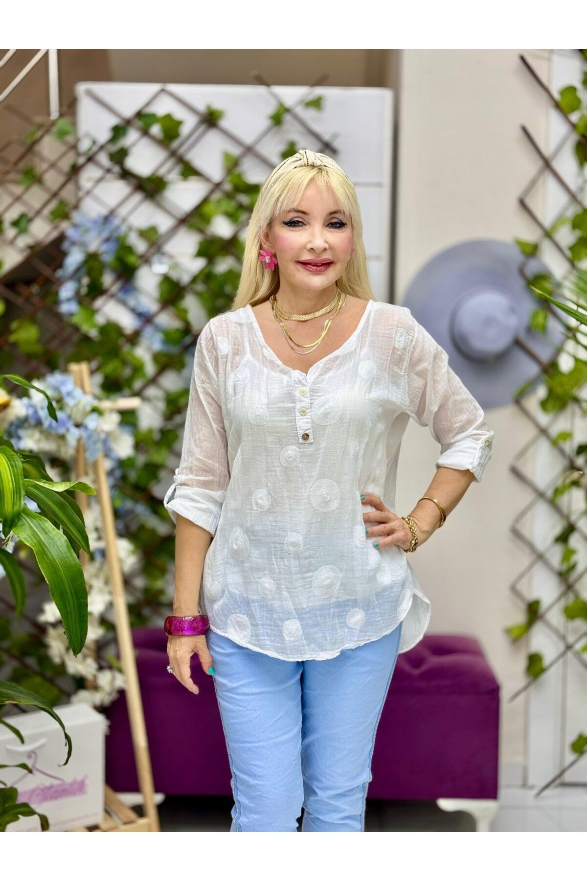 Punta Otantik YG2033 İtalyan Güpürlü Coton Bluz Beyaz
