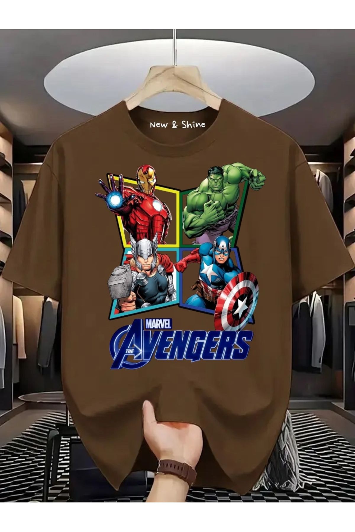 New Shine Avengers Baskılı Büyük Beden Oversize T-Shirt