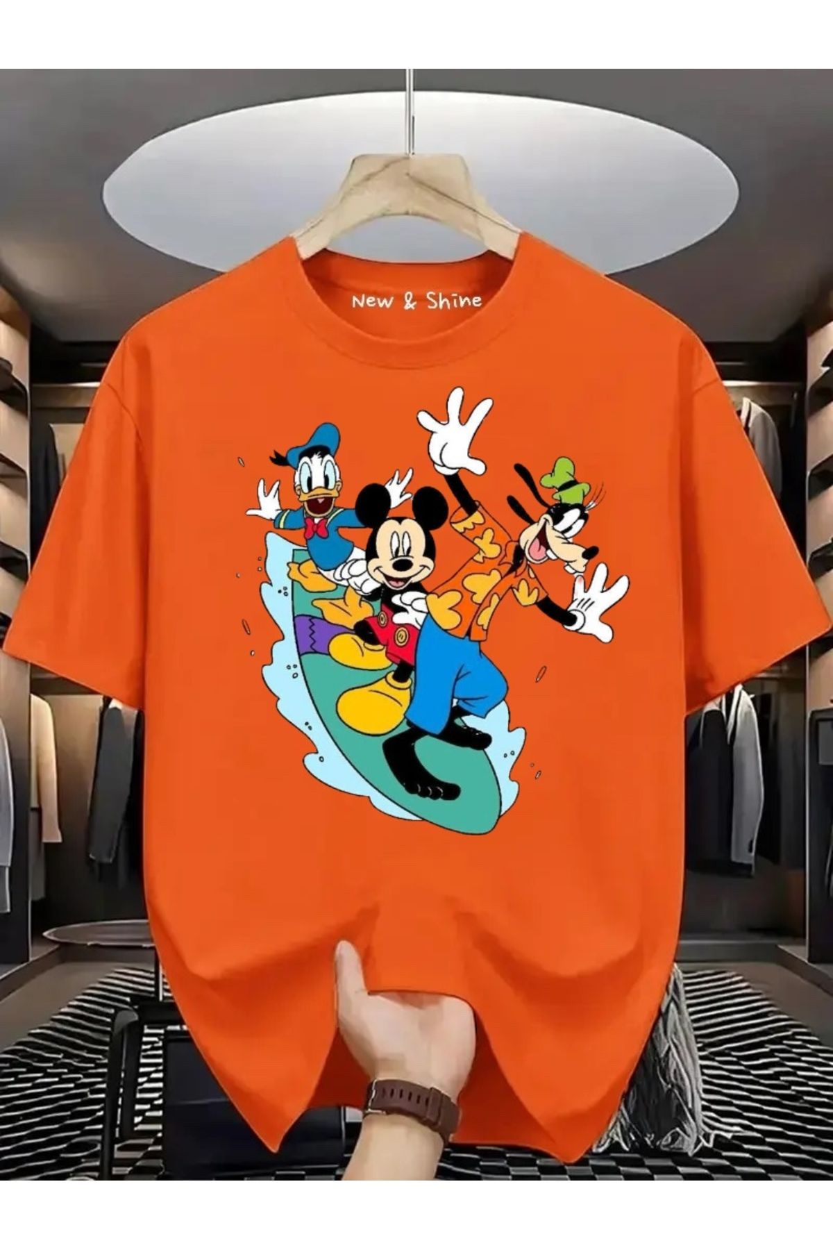 New Shine Disney Mickey Goofy Donald Baskılı Oversize T-Shirt