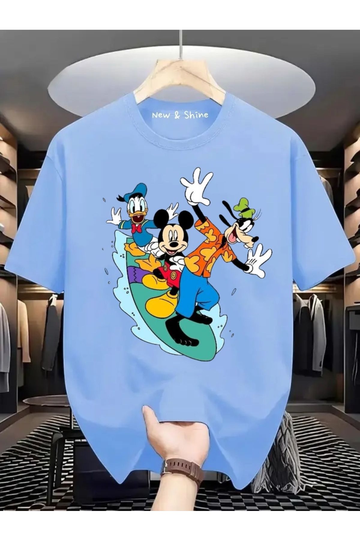 New Shine Disney Mickey Goofy Donald Baskılı Oversize T-Shirt