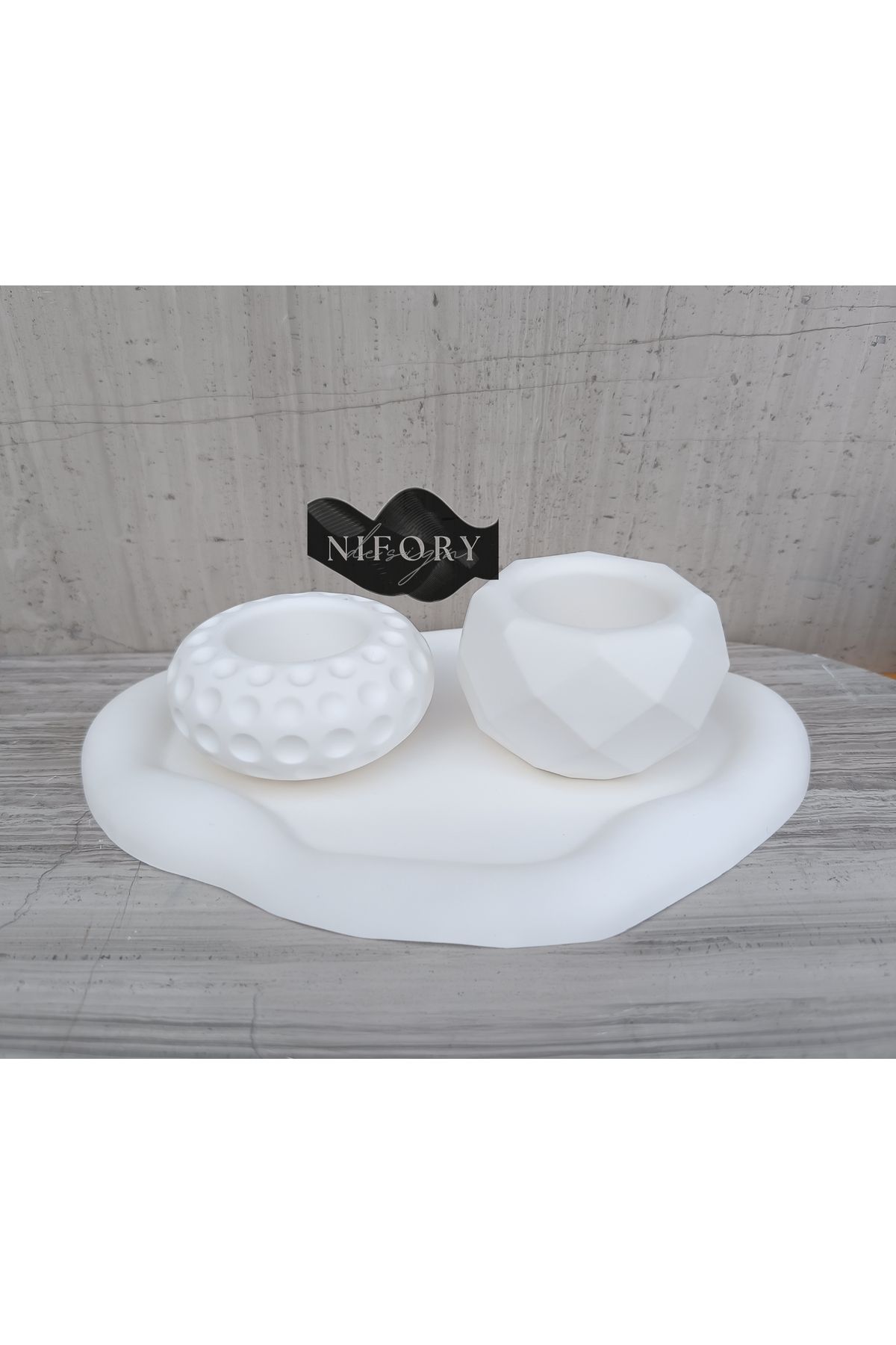 Nifory 520-N0130 Dekoratif Beton Sunum Aksesuar Set Beton Biblo Organizer Takımı Çok Amaçlı Dekoratif Set