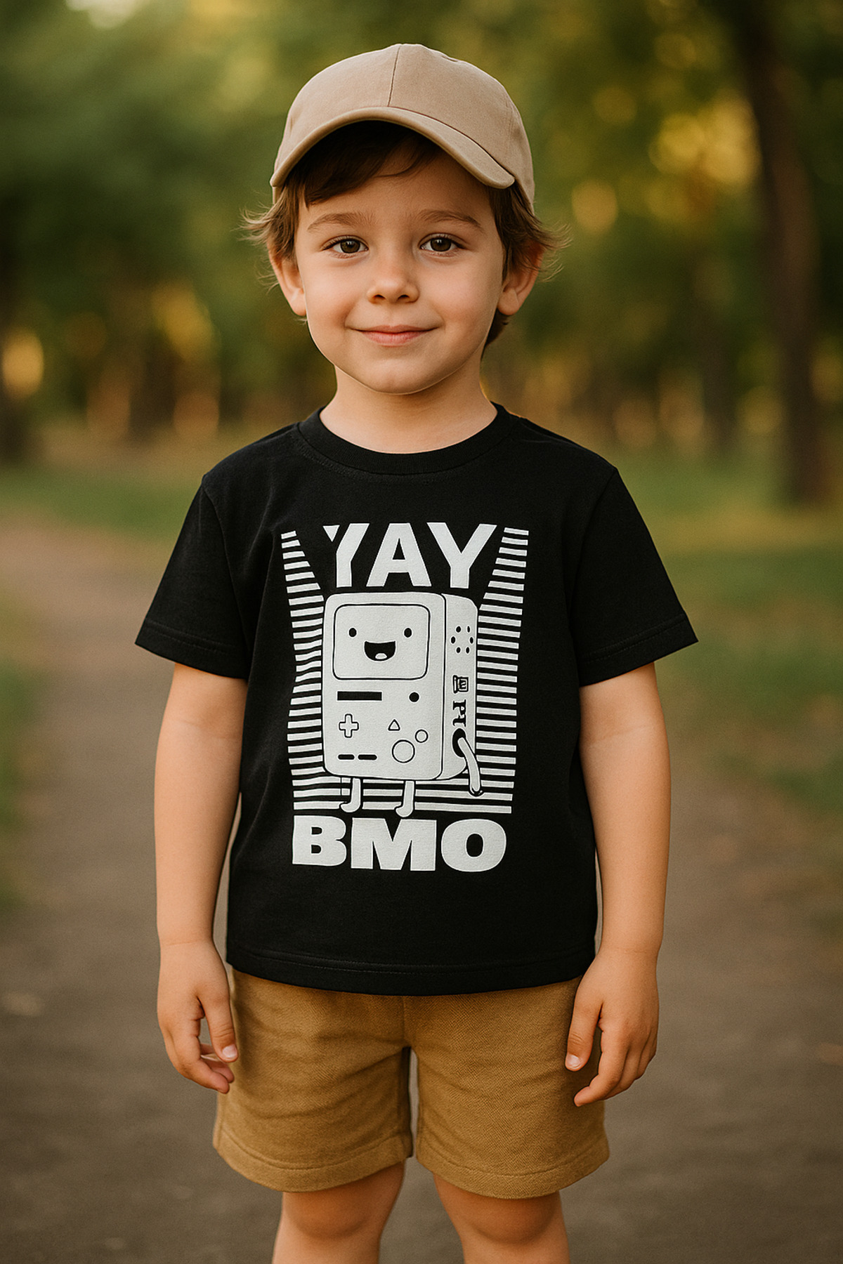 TRENDİMİZBİR-Boy's Brown Shorts Black T-Shirt Set – Retro Game Console Themed Summer Set 1