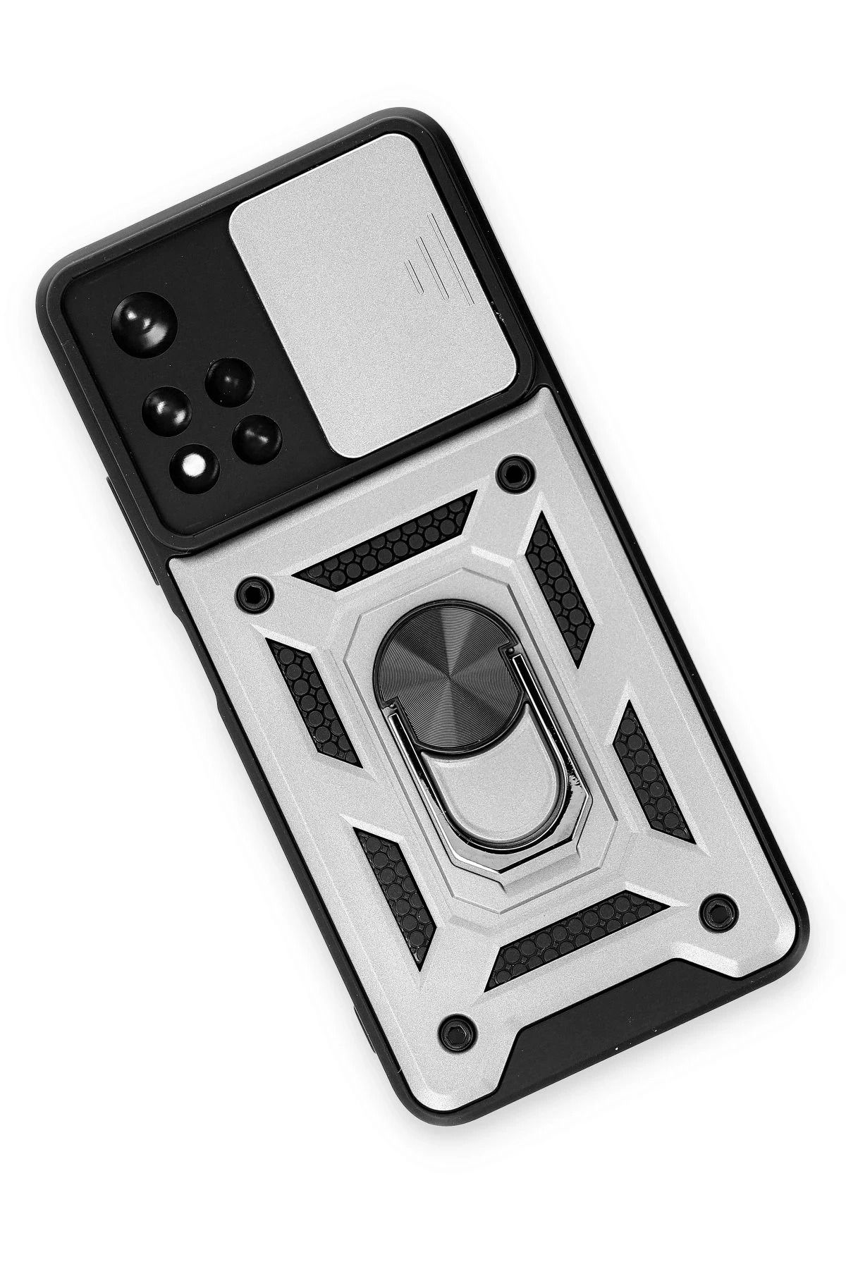 NewFace Xiaomi Redmi Note 11T Kılıf Pars Lens Yüzüklü Silikon - Gümüş NRMSA