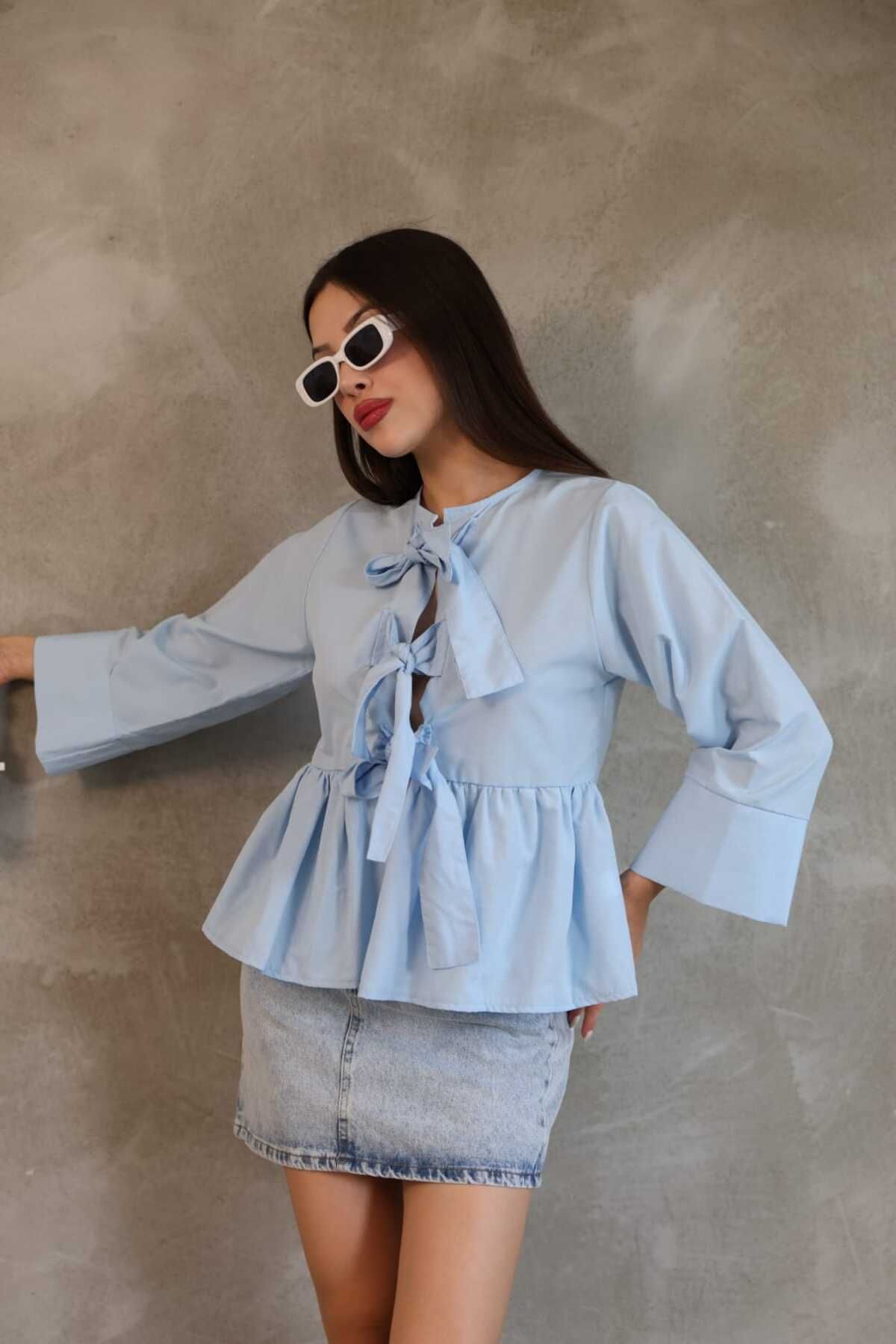 stcococix since 1990 Poplin Kumaş Fiyonklu Bebe Yaka Bluz