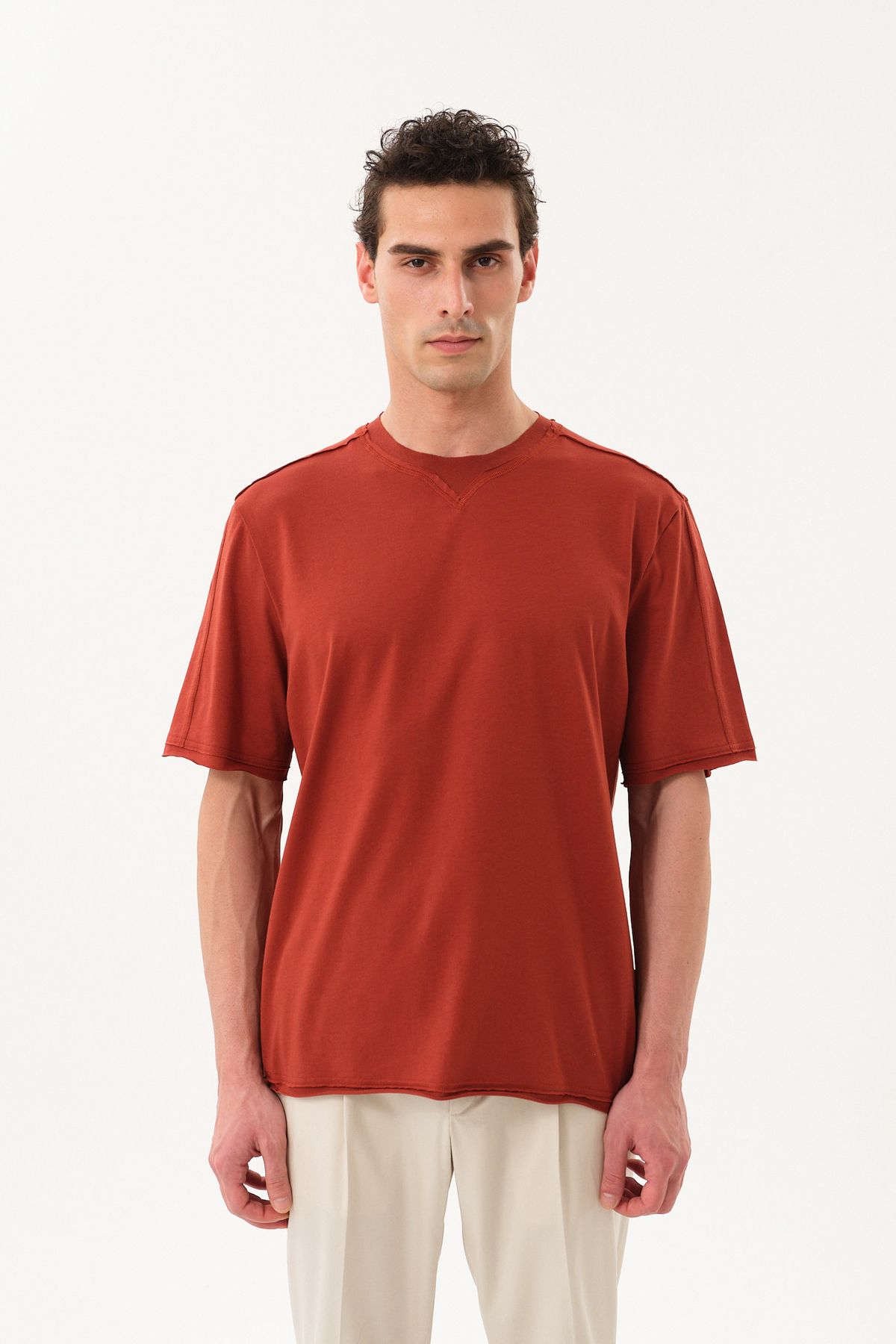 SPORTEMPT Eskitme Detaylı Erkek Oversize Bisiklet Yaka T-Shirt
