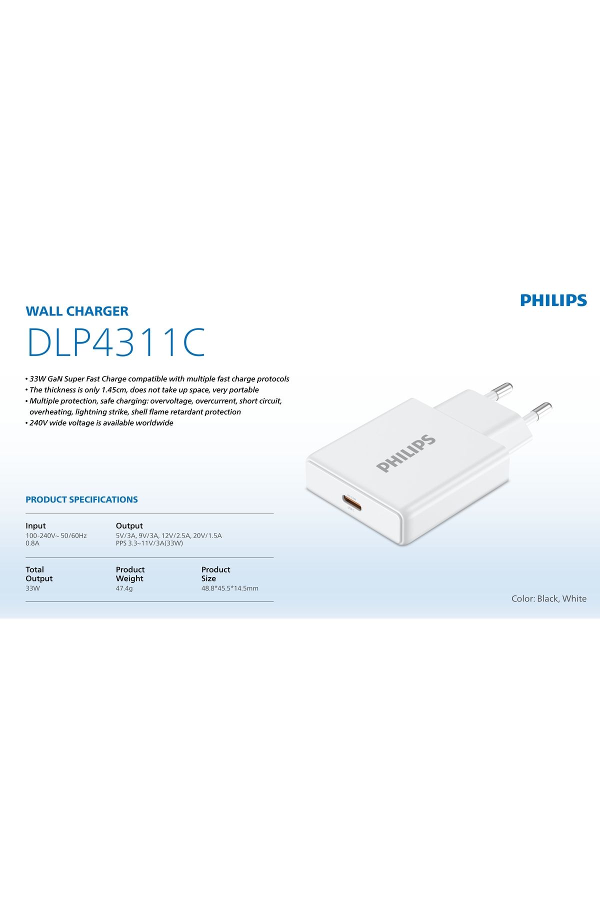 Type-C Hızlı Şarj Adaptörü,33W PowerDelivery 3.0 + QuickCharge 3.0,Akım Korumalı,Slim Şarj,DLP4311C - 2
