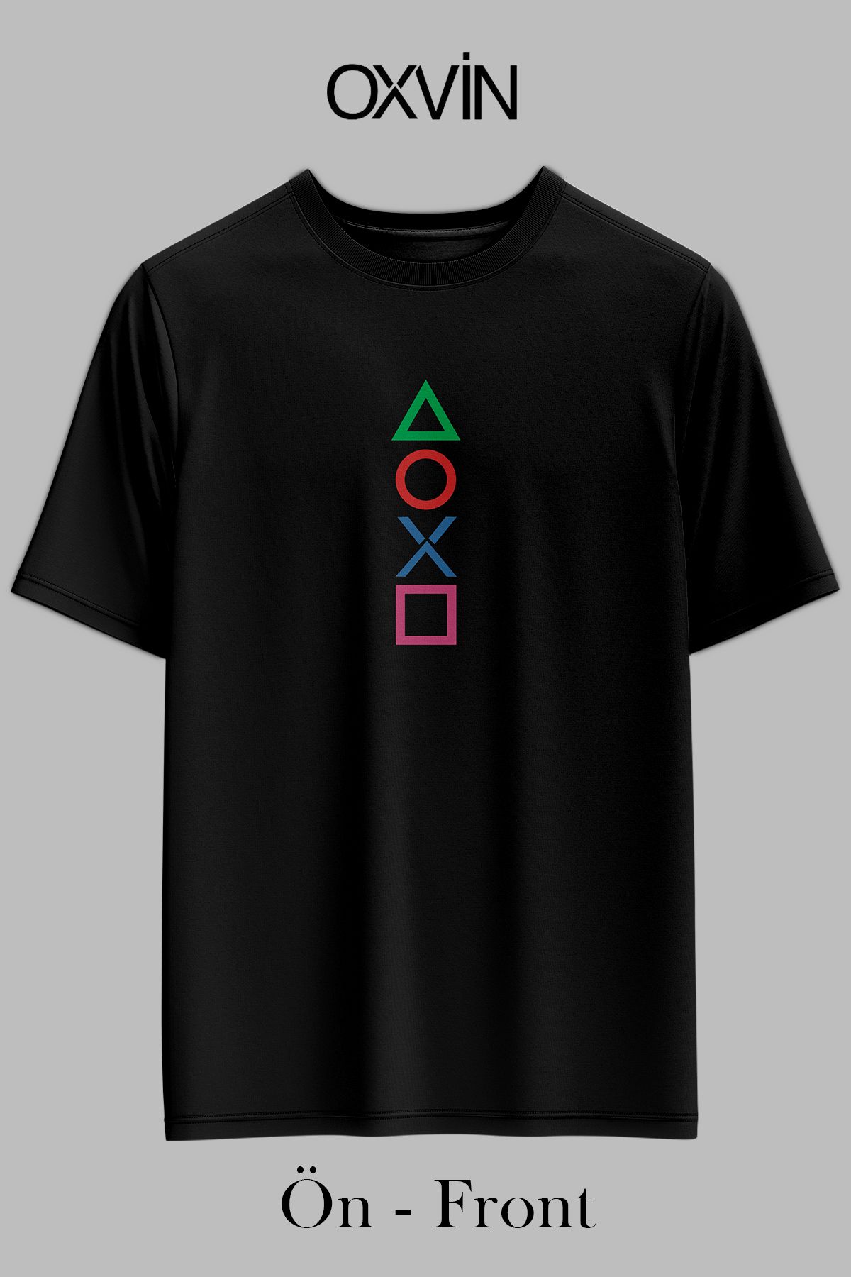 OXVİN Dikey Geometrik Baskılı OVERSİZE Unisex T-Shirt (BOL KALIP)
