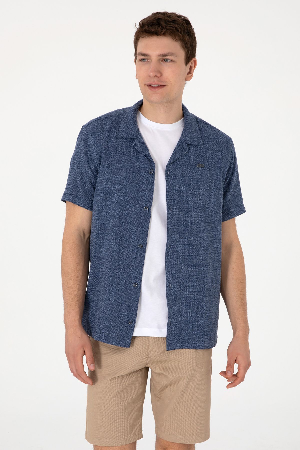 U.S. Polo Assn. Erkek Lacivert Kısa Kollu Gömlek 50302536-VR033