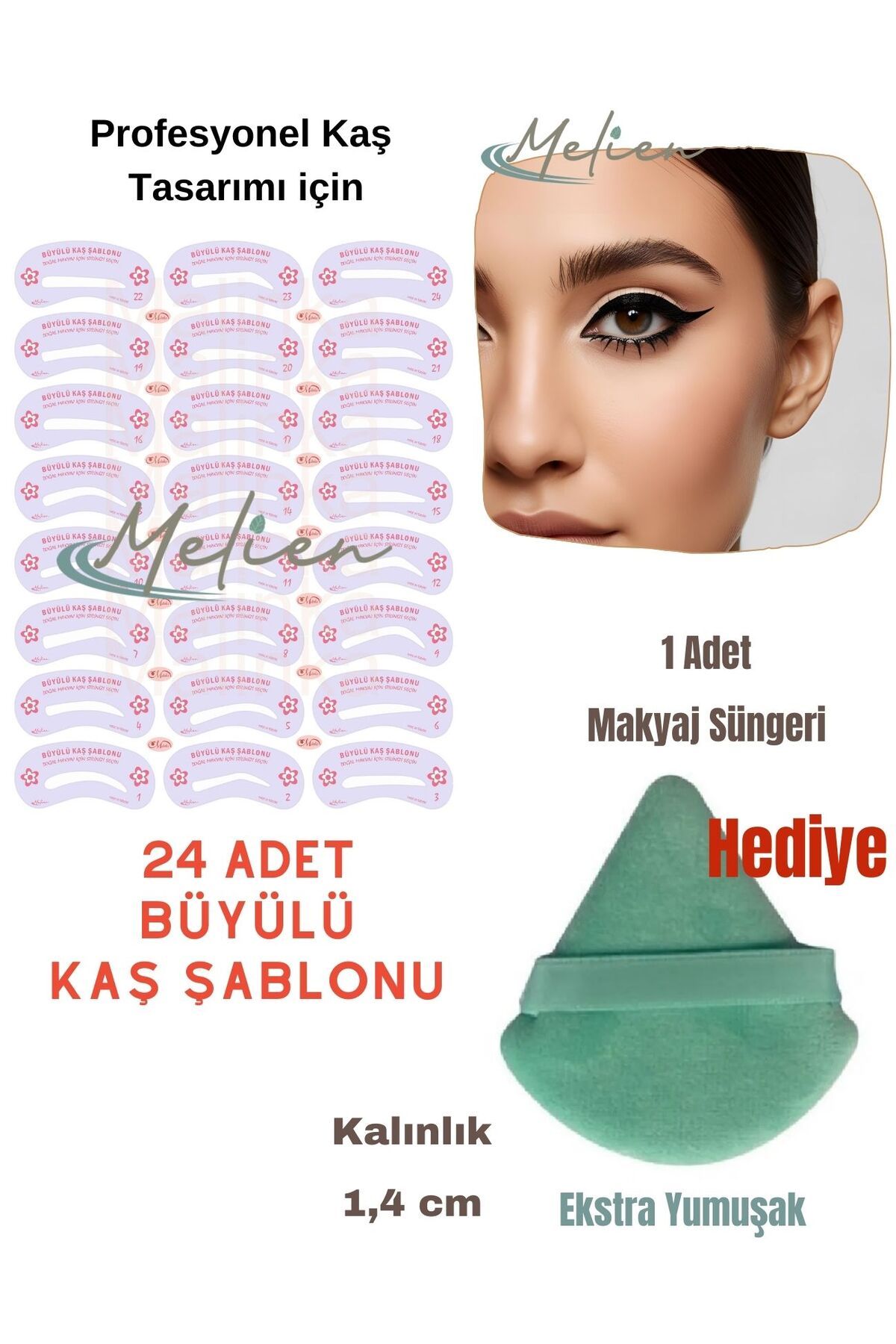 Melien 24 Adet Yeniden Kullanılabilir Kaş Şablonu Şekillendirici Göz Yüz Makyaj Süngeri Seti Kaş Kalıpları