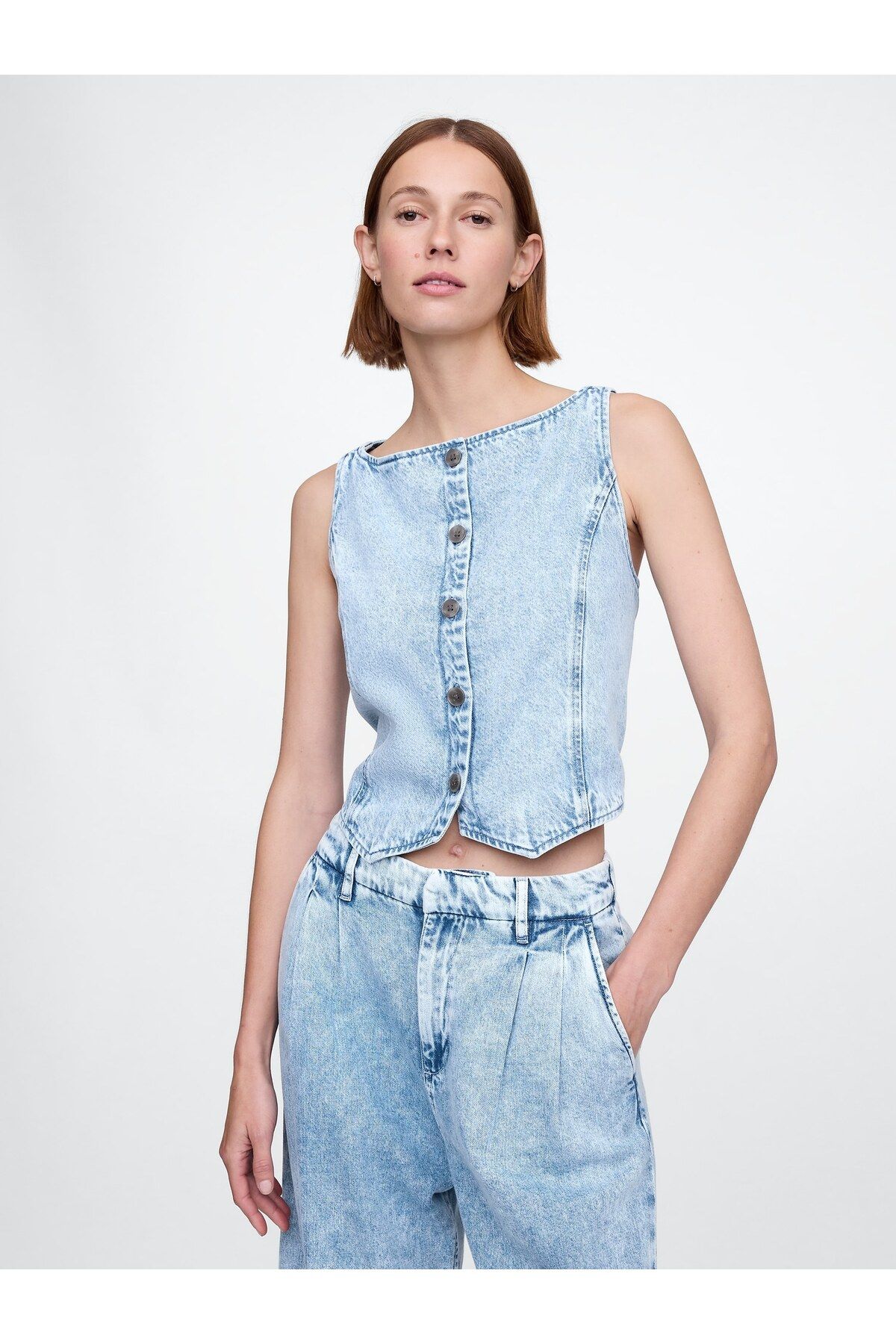 GAP Kadın Mavi UltraSoft Crop Denim Yelek