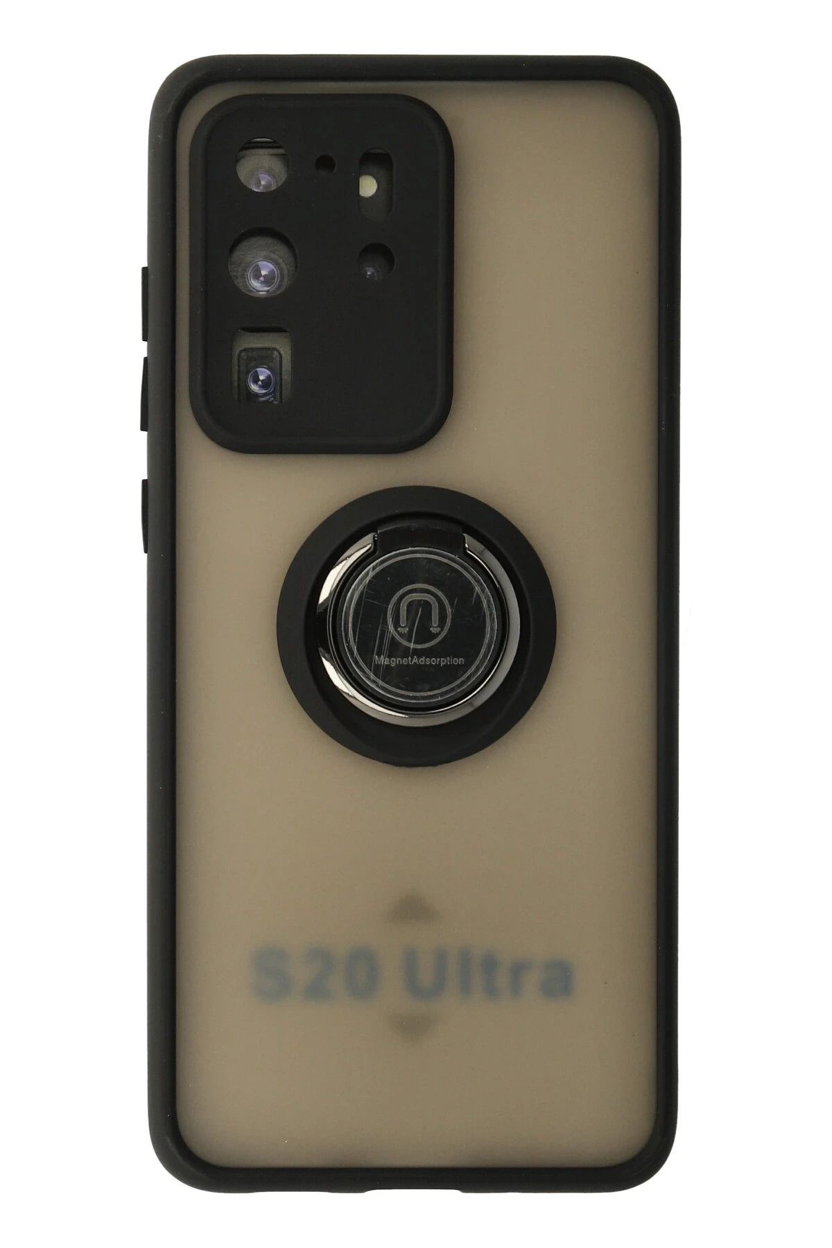 NewFace Samsung Galaxy S20 Ultra Kılıf Montreal Yüzüklü Silikon Kapak - Siyah NRMSA