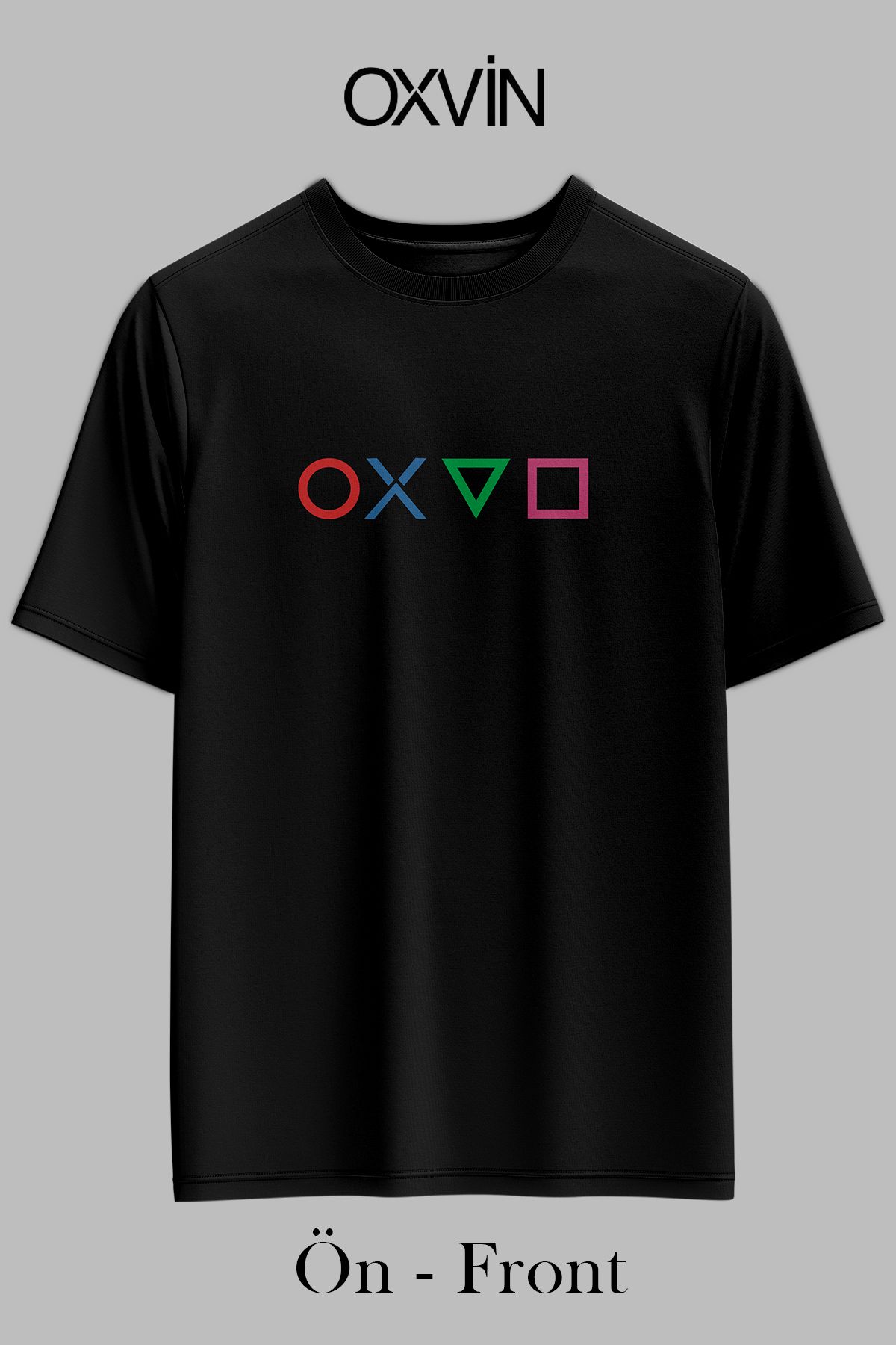 OXVİN Geometerik OXVİN Baskılı OVERSİZE Unisex T-Shirt (BOL KALIP)