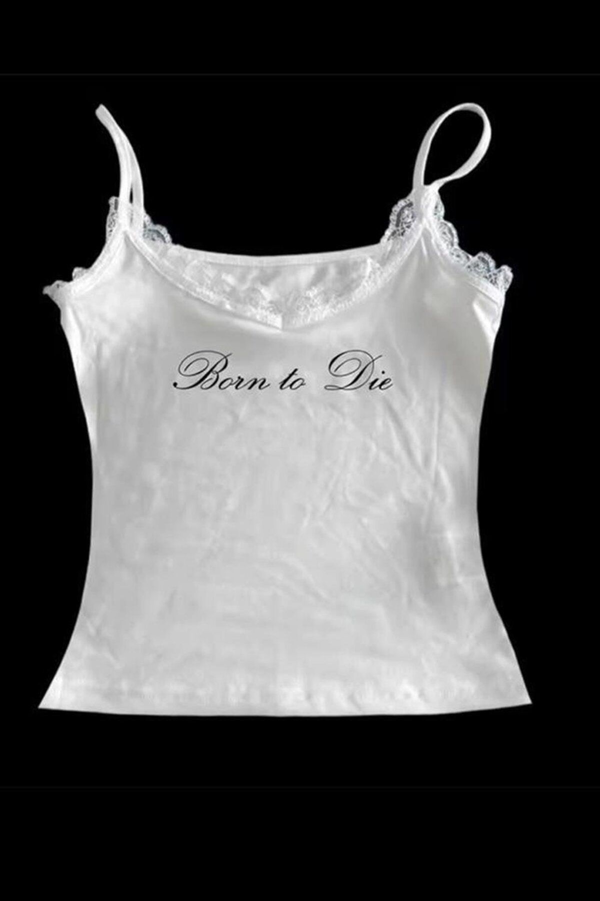 Karakedi Ekru Lana Del Rey Born To Die Askılı Crop
