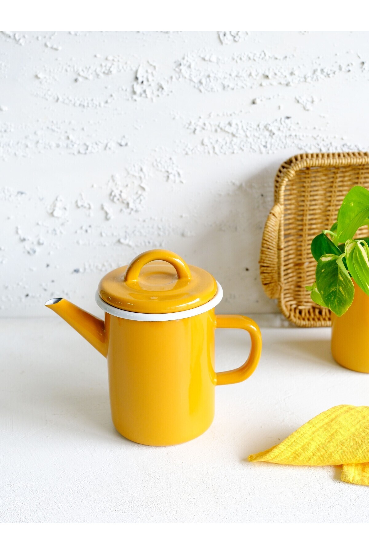 Elifle Emaye Silindir Demlik 850 ml Altın Sarı Çay Kahve Demlik