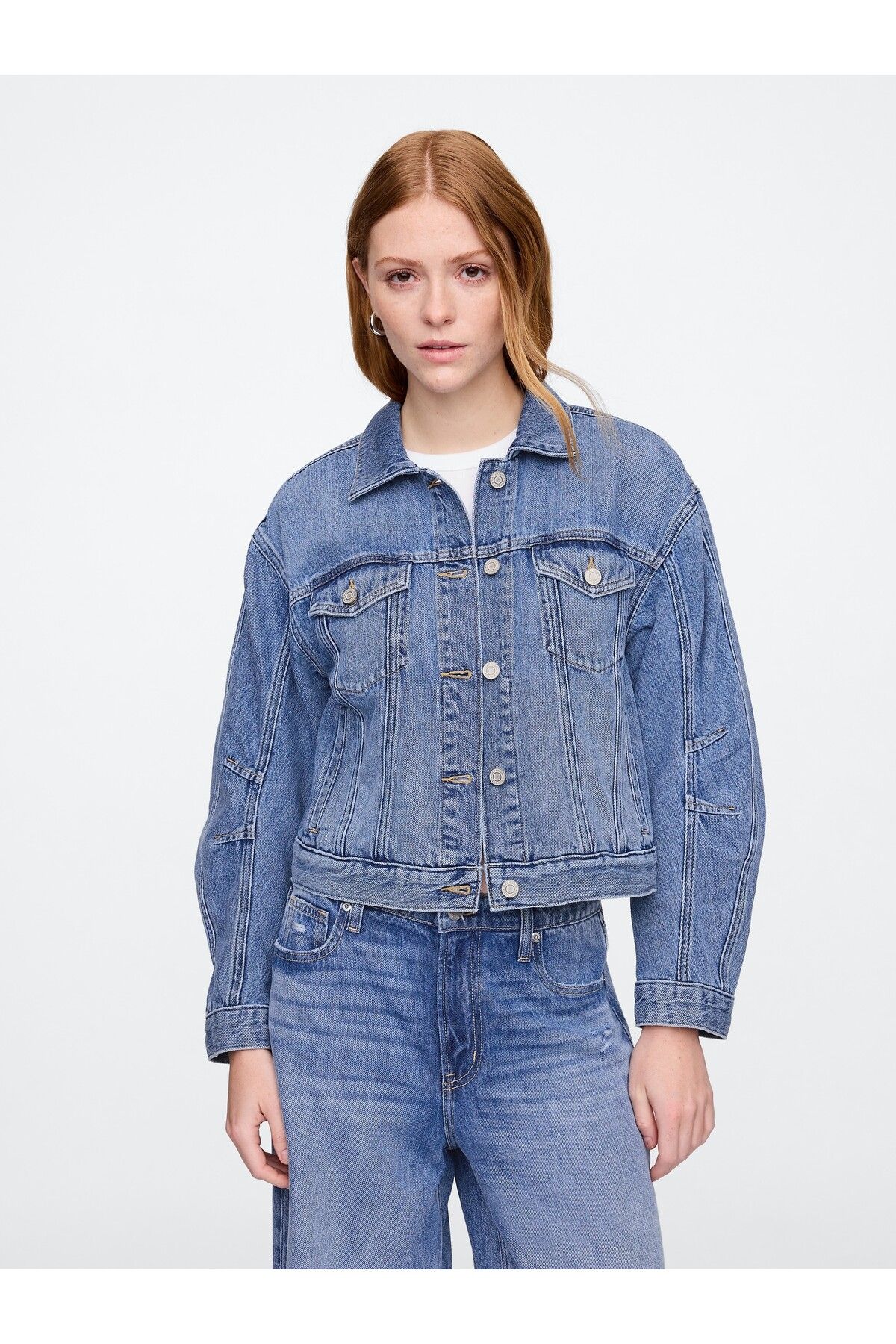 GAP Kadın Mavi SuperSoft Barrel Sleeve Icon Denim Ceket